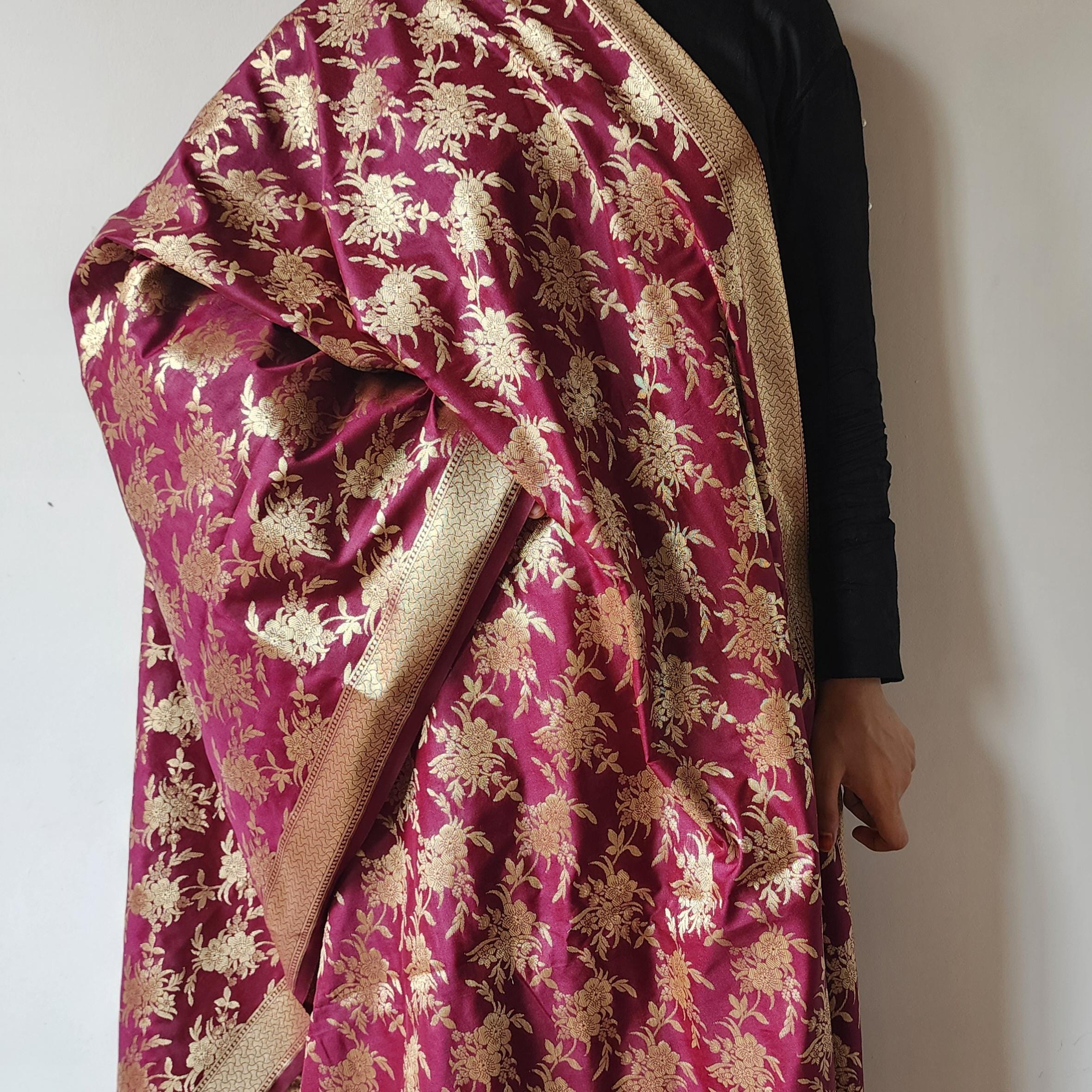 Magenta Banarasi Dupatta with Subtle Gold Zari Work  Elegant & Lightweight for Minimalist Festive and Wedding Looks Gift for her