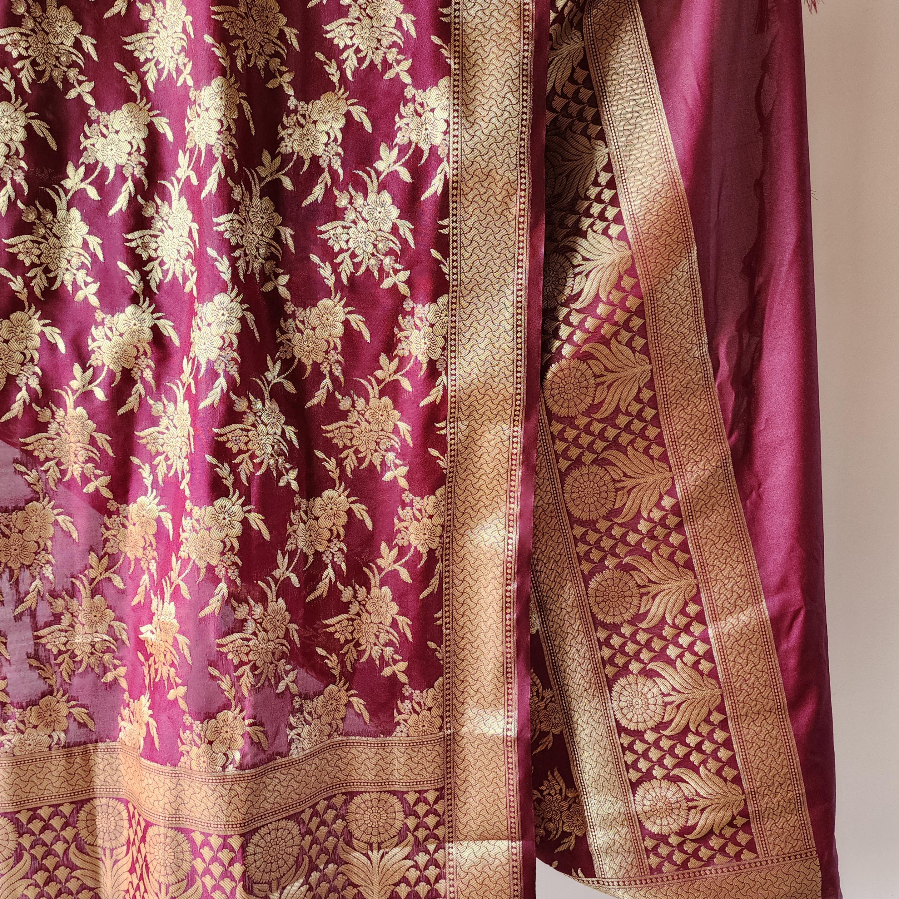 Magenta Banarasi Dupatta with Subtle Gold Zari Work Elegant & Lightweight for Minimalist Festive and Wedding Looks Gift for her