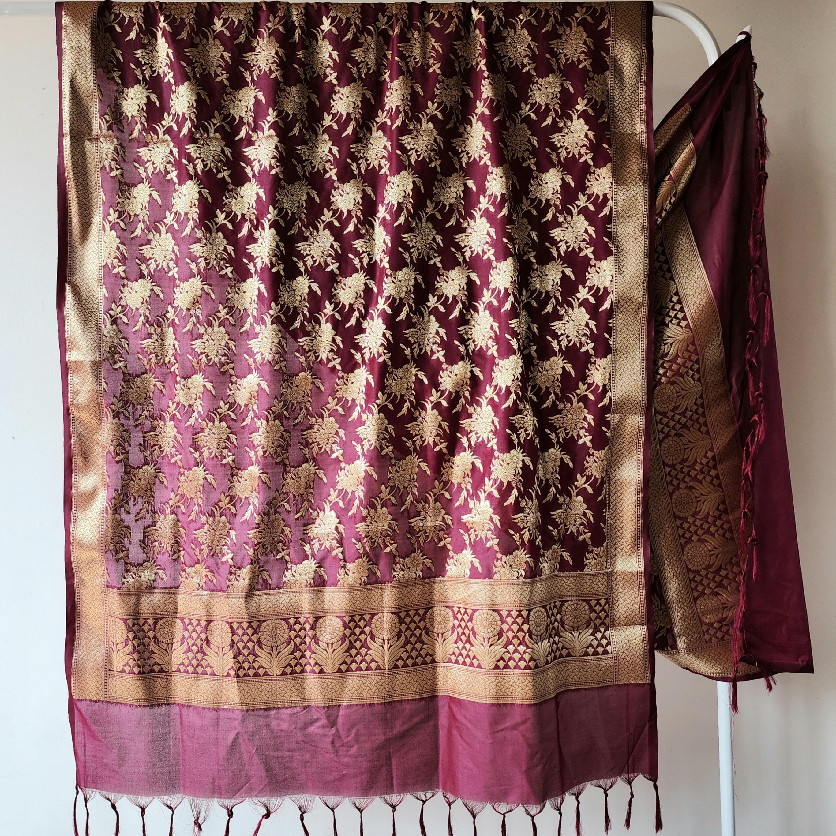 Magenta Banarasi Dupatta with Subtle Gold Zari Work Elegant & Lightweight for Minimalist Festive and Wedding Looks Gift for her