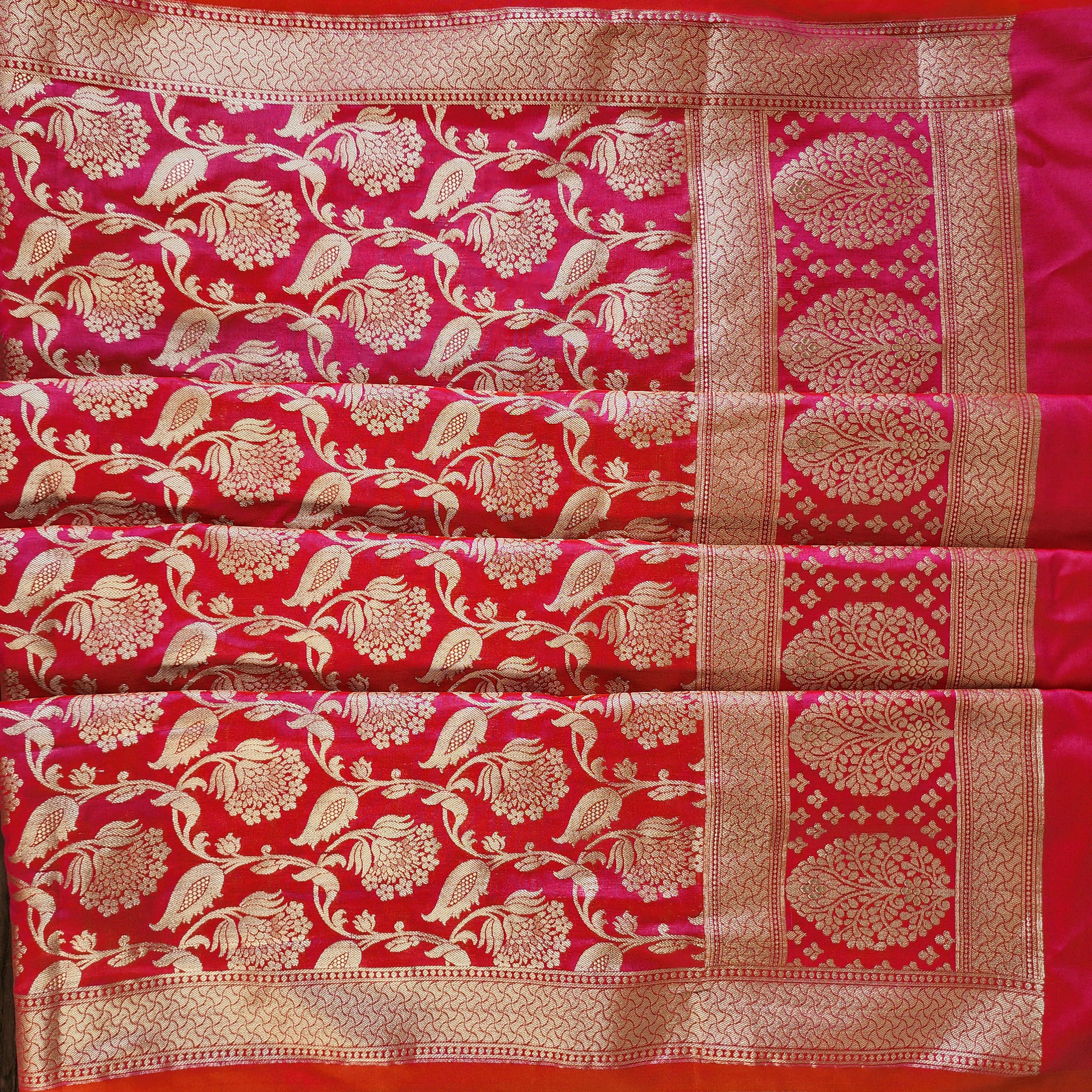 Pink Banarasi Dupatta with Gold Zari Floral Buta Festive & Elegant Addition for Traditional and Wedding Wear