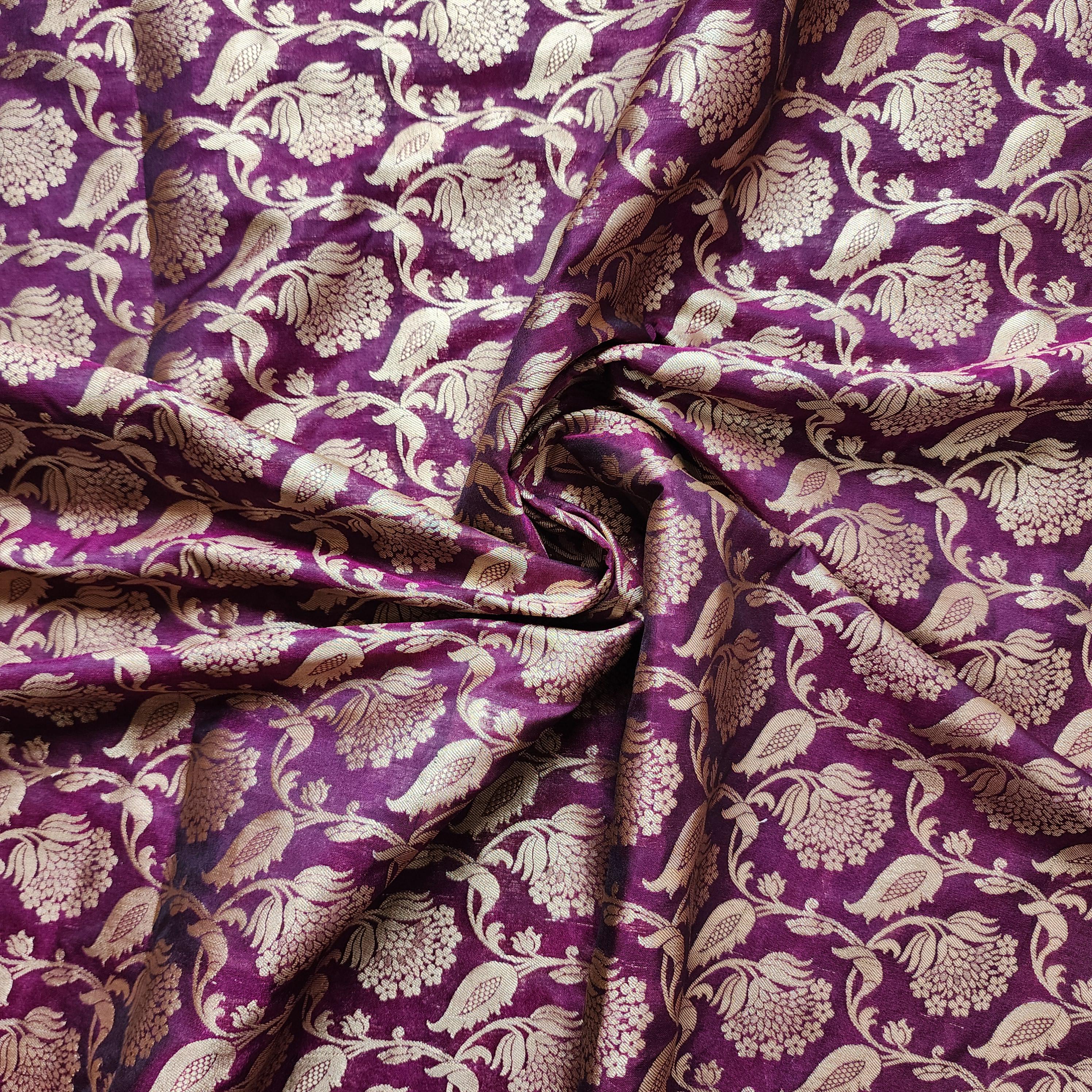 Purple Banarasi Dupatta with Gold Zari Floral Buta Festive & Elegant Addition for Traditional and Wedding Wear