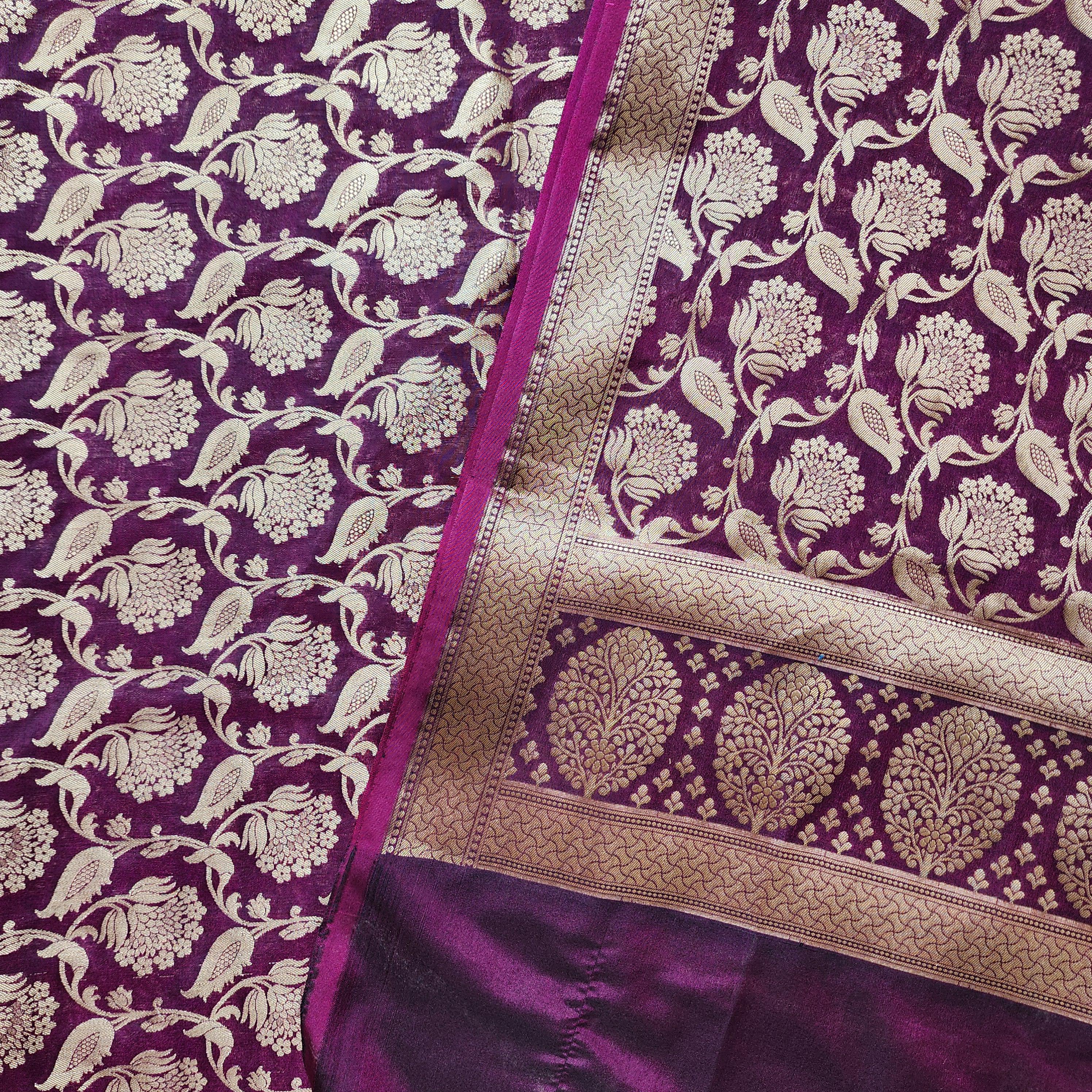 Purple Banarasi Dupatta with Gold Zari Floral Buta Festive & Elegant Addition for Traditional and Wedding Wear