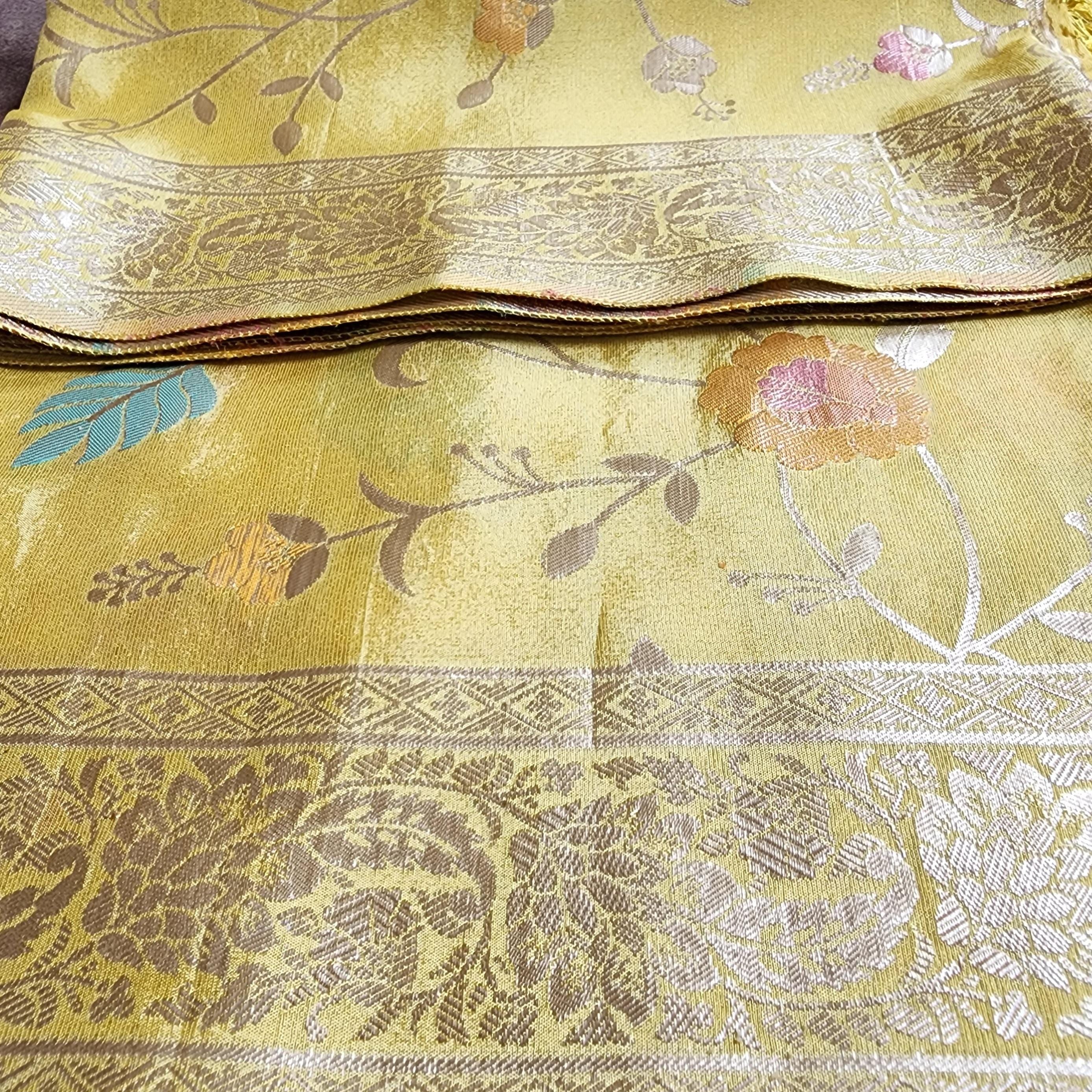 Banarasi Brocade Silk Yellow dupatta, Handpainted Multicolor meenakari work Indian traditional & Festive wear Dupatta