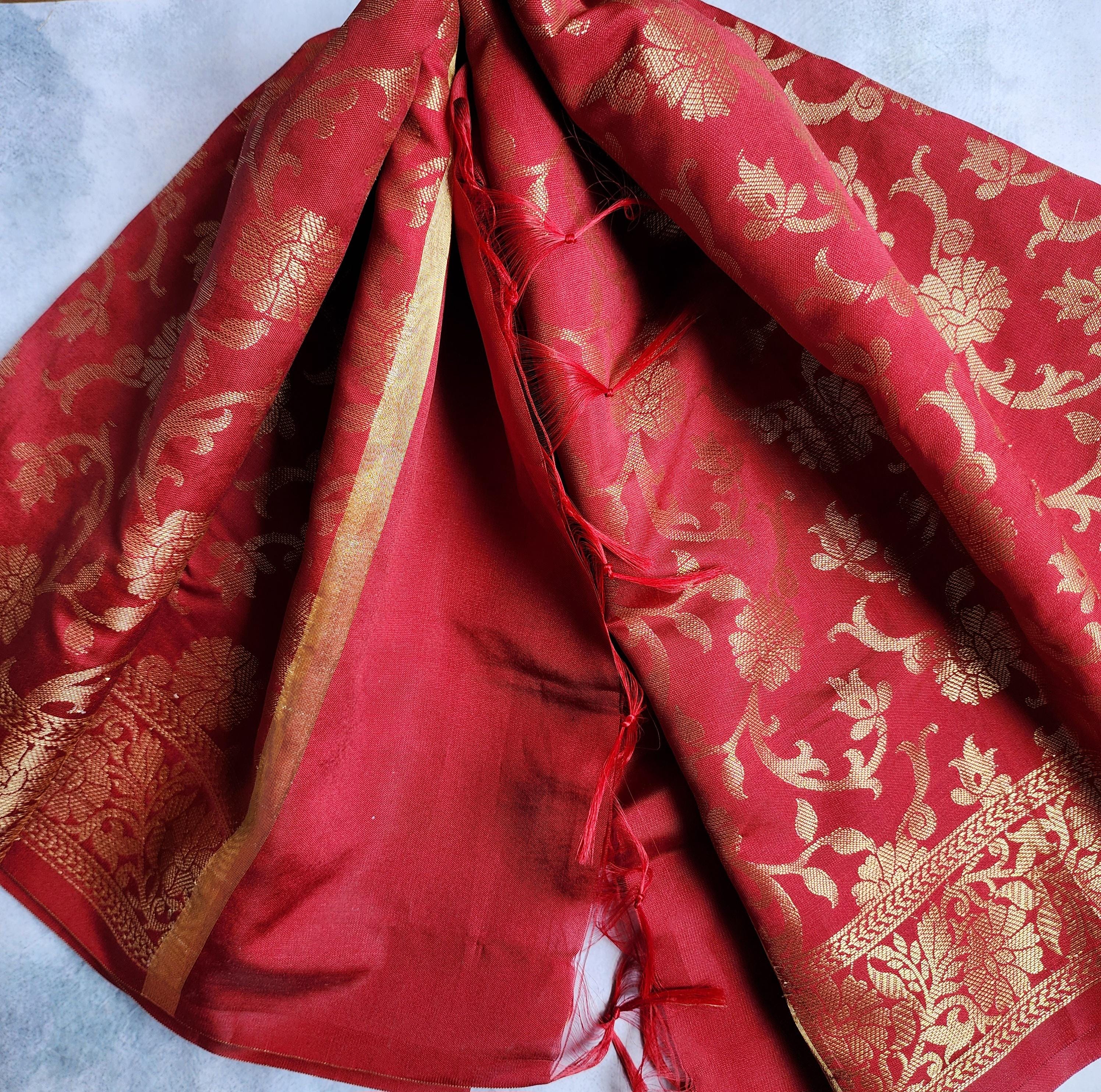 Banarasi Dark Red Dupatta with gold handweaving