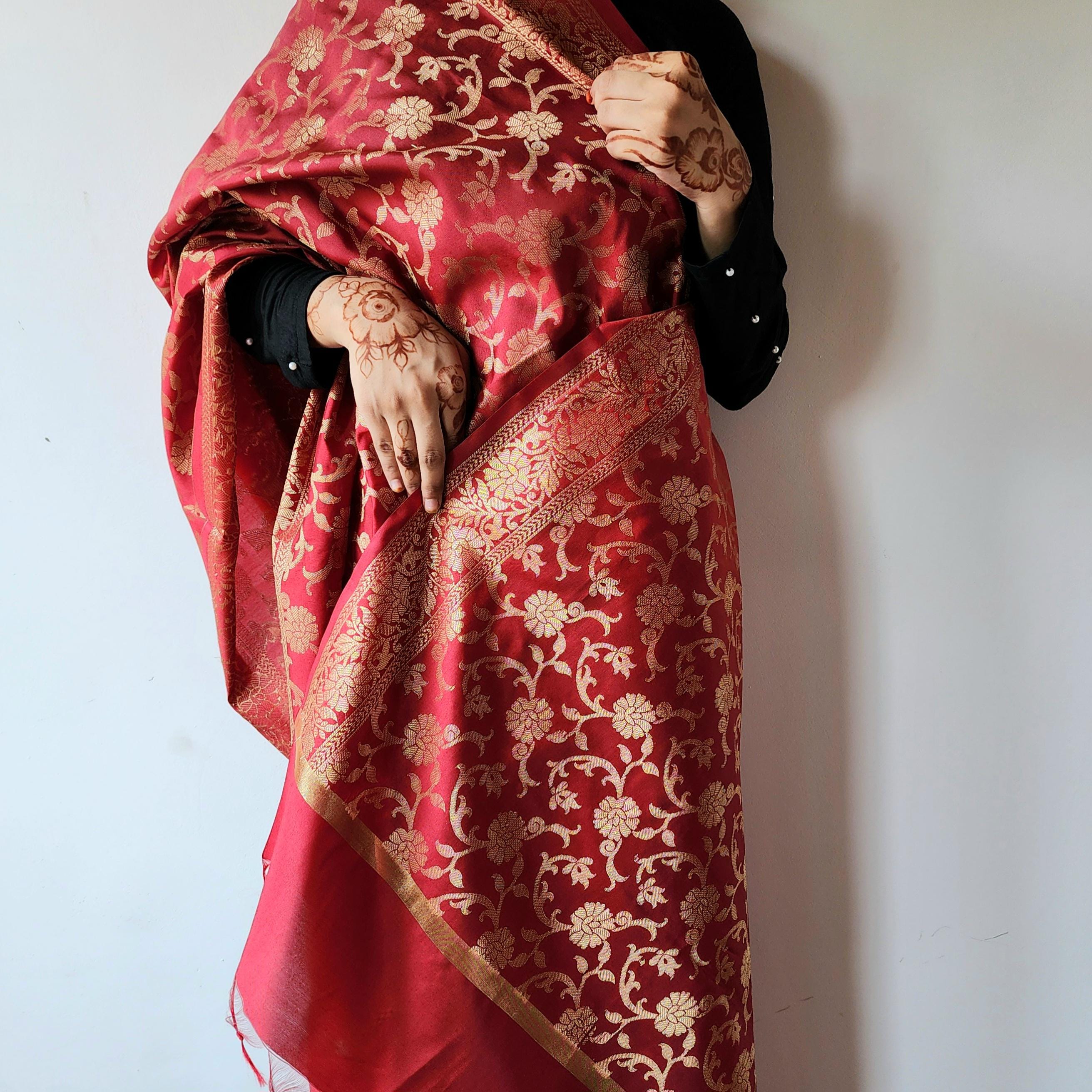 Banarasi Dark Red Dupatta with gold handweaving
