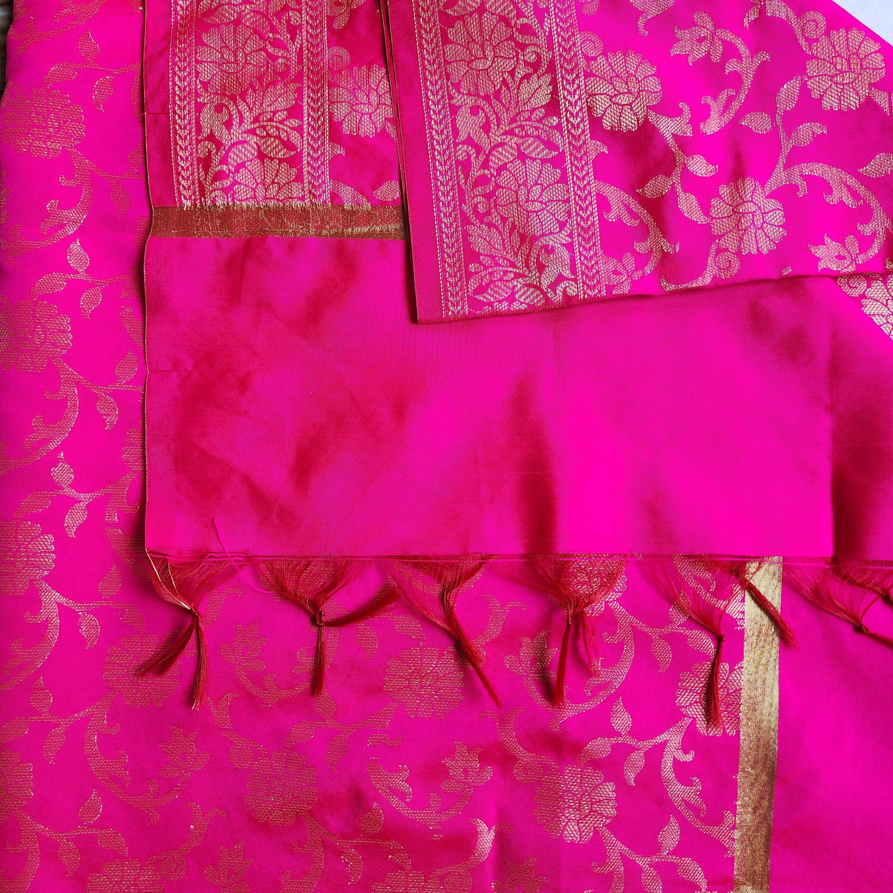Banarasi Rani Pink Dupatta with gold handweaving, Indian traditional and Festive designer dupatta, luxurious, soft to touch dupatta