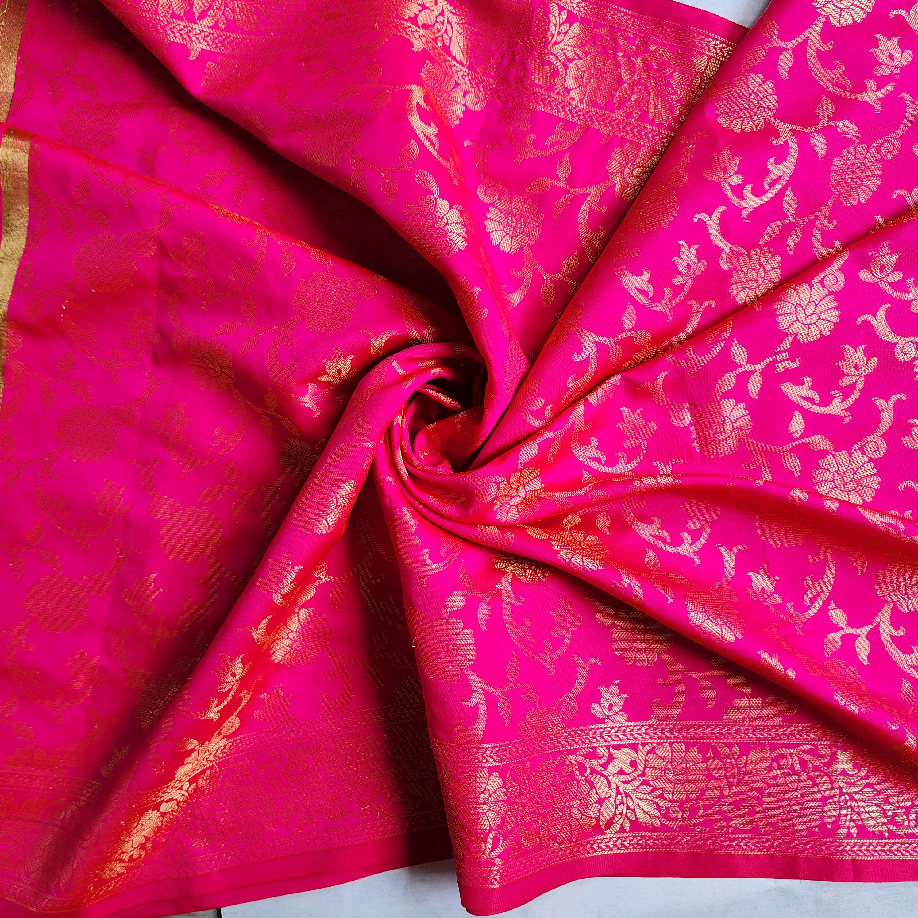 Banarasi Rani Pink Dupatta with gold handweaving, Indian traditional and Festive designer dupatta, luxurious, soft to touch  dupatta