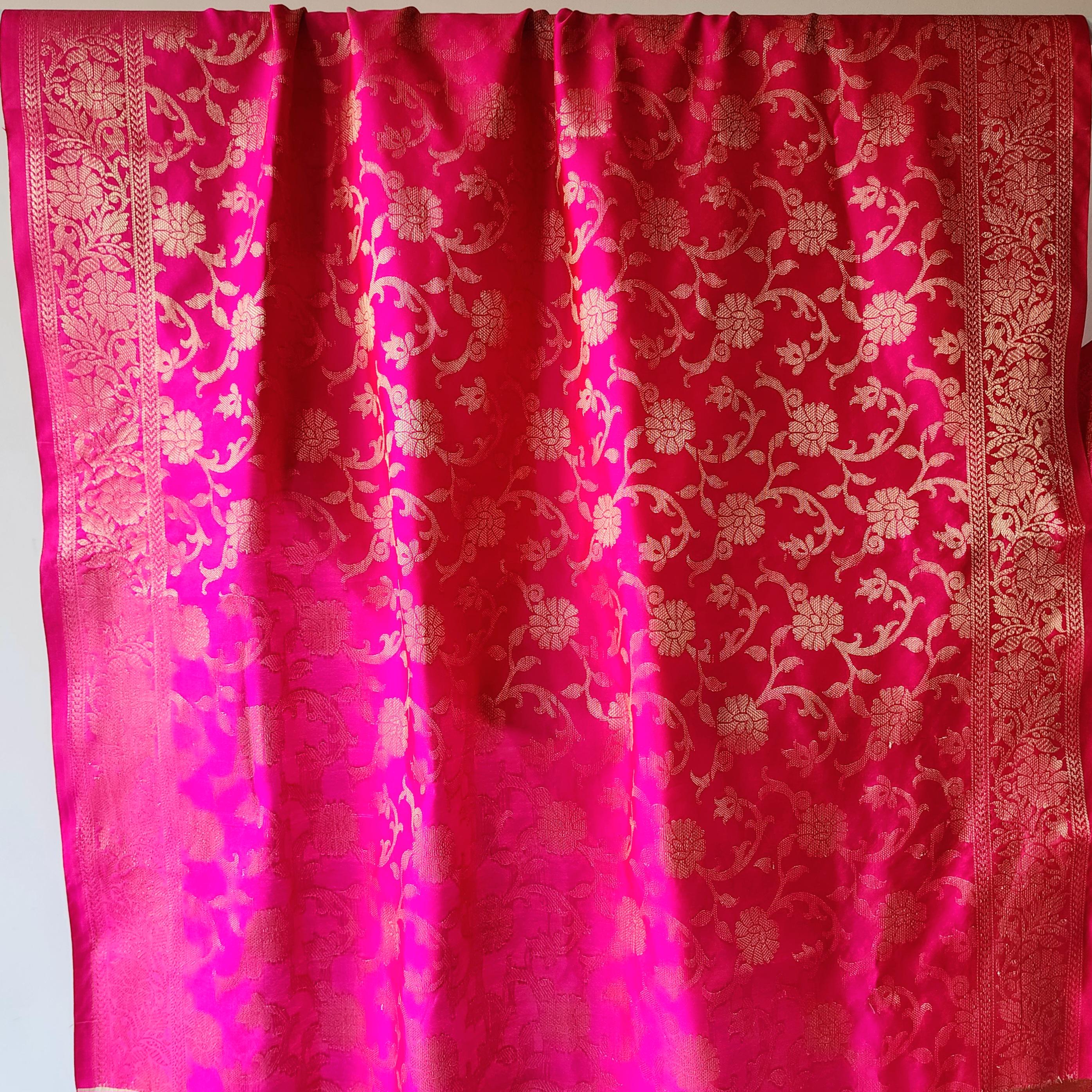 Banarasi Rani Pink Dupatta with gold handweaving, Indian traditional and Festive designer dupatta, luxurious, soft to touch dupatta