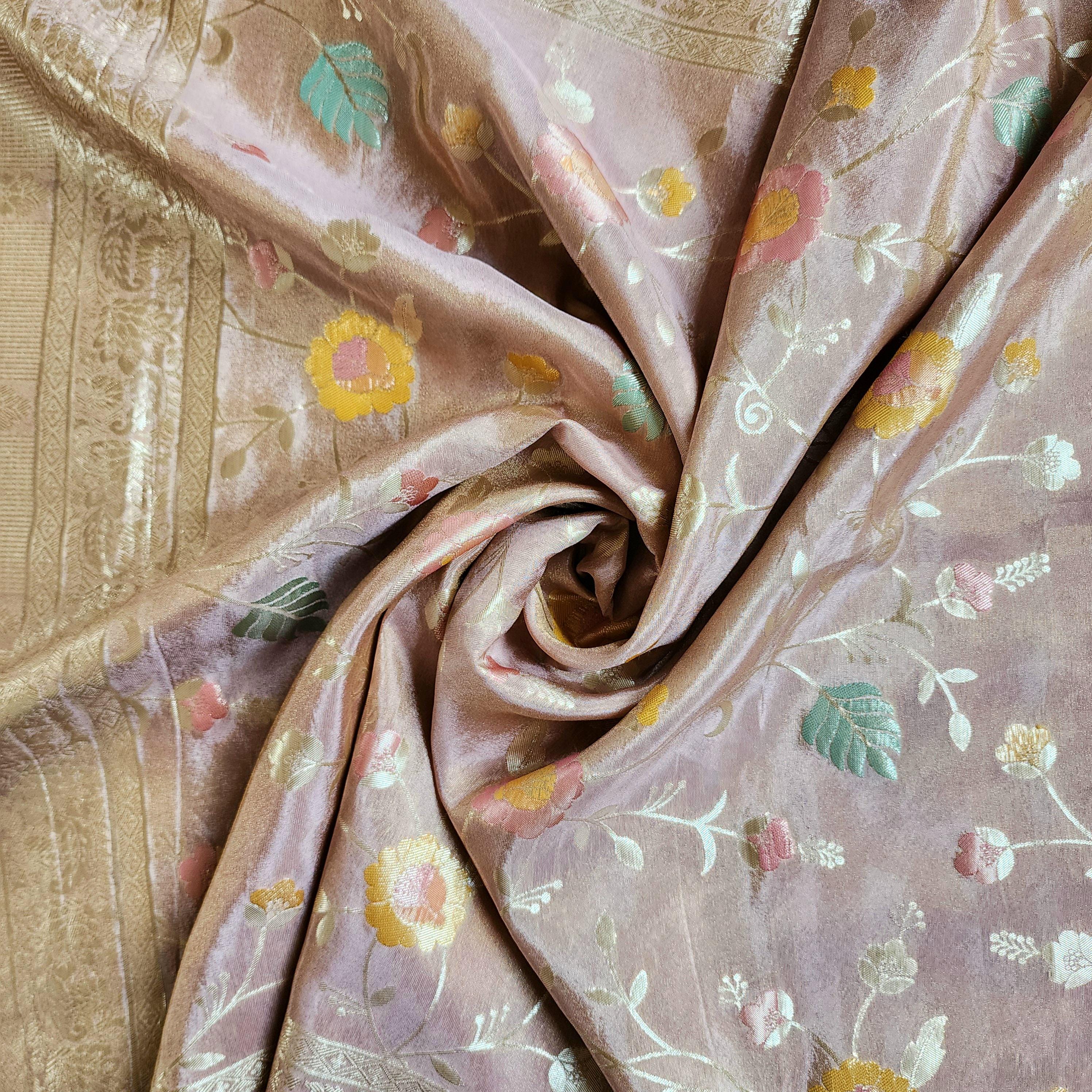 Banarasi Brocade Silk Pink dupatta, Handpainted Multicolor meenakari work Indian traditional & Festive wear Dupatta