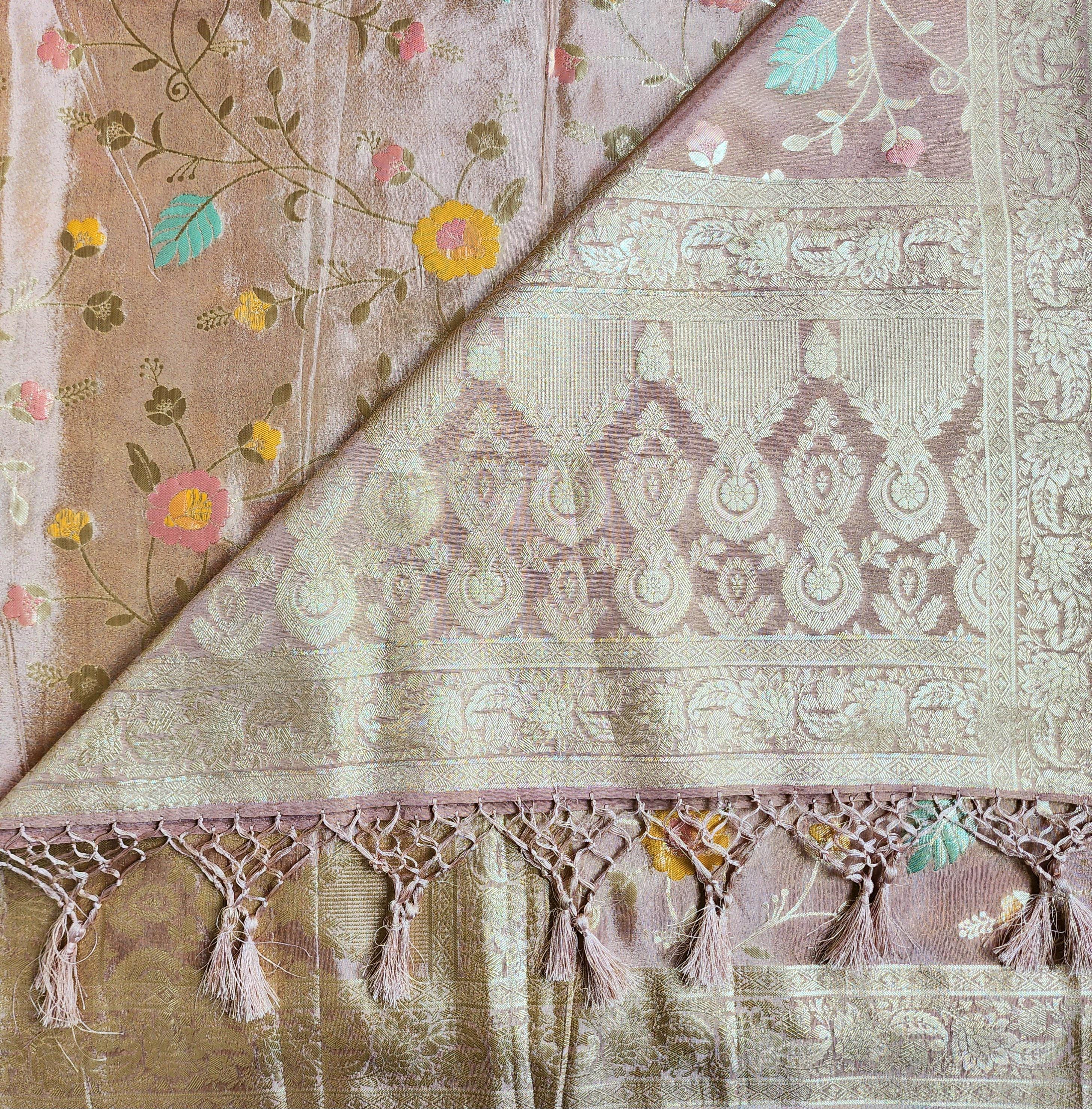 Banarasi Brocade Silk Pink dupatta, Handpainted Multicolor meenakari work Indian traditional & Festive wear Dupatta