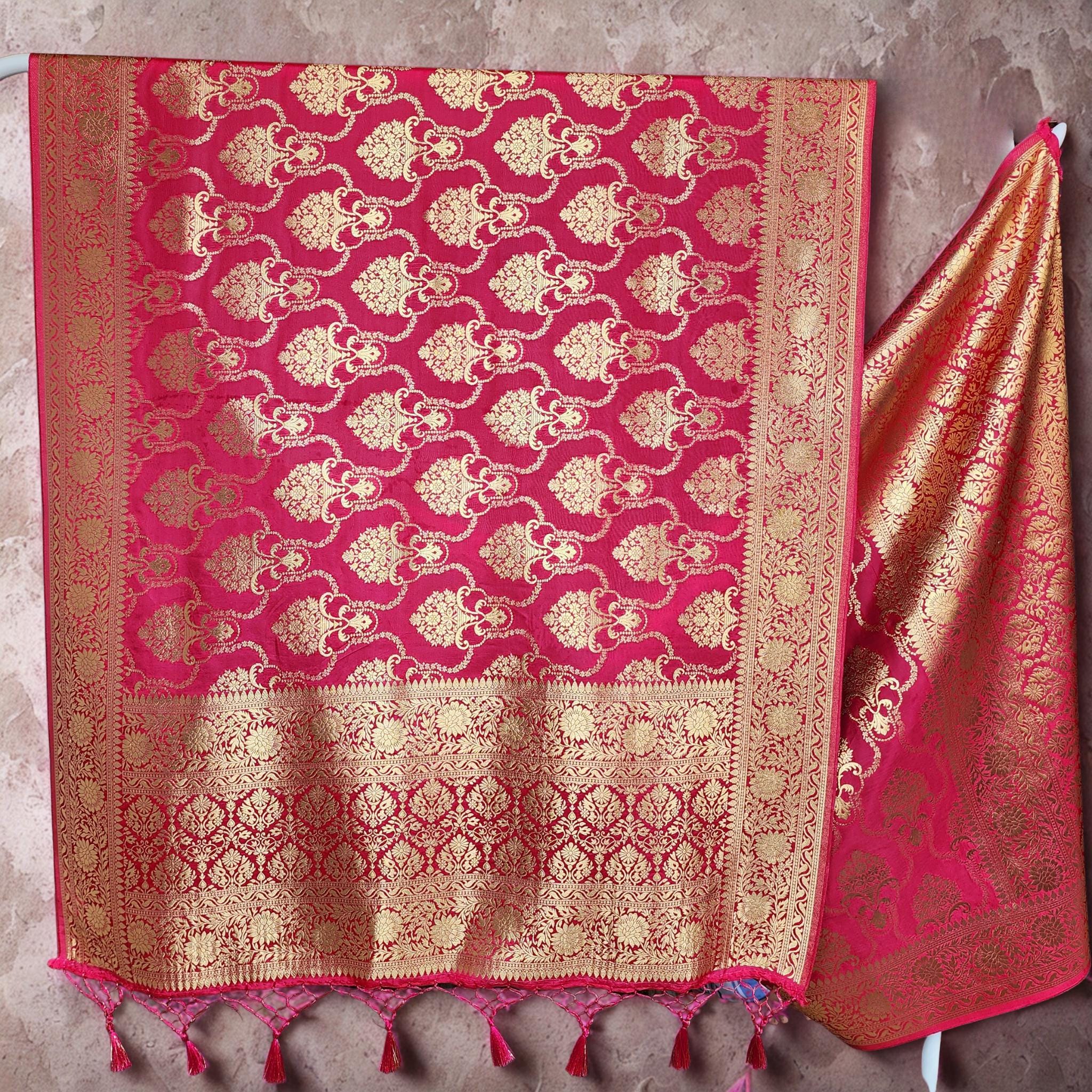 Banarasi Katan Silk Kadhuwa Jaal Dupatta in Rani Pink