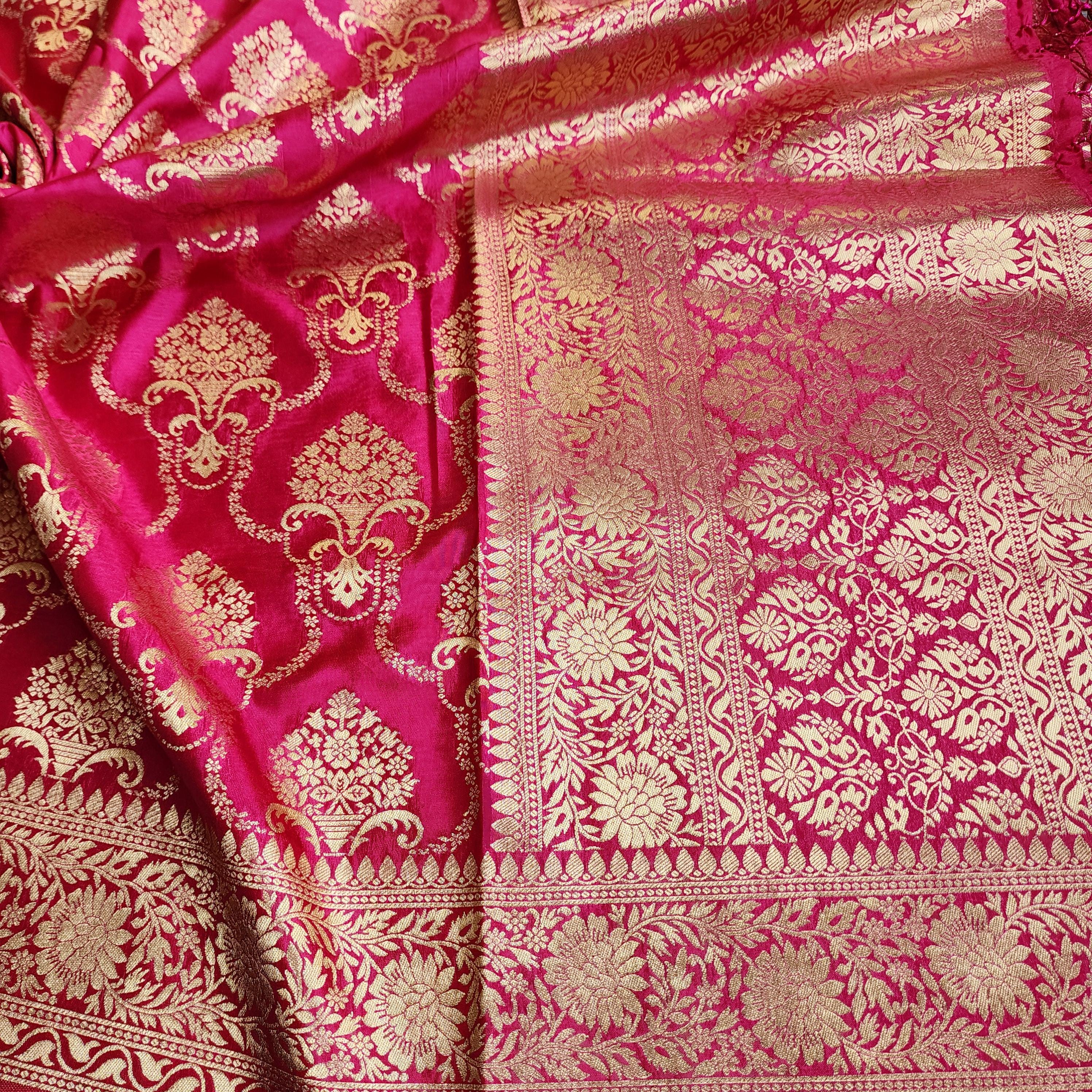 Banarasi Katan Silk Kadhuwa Jaal Dupatta in Rani Pink