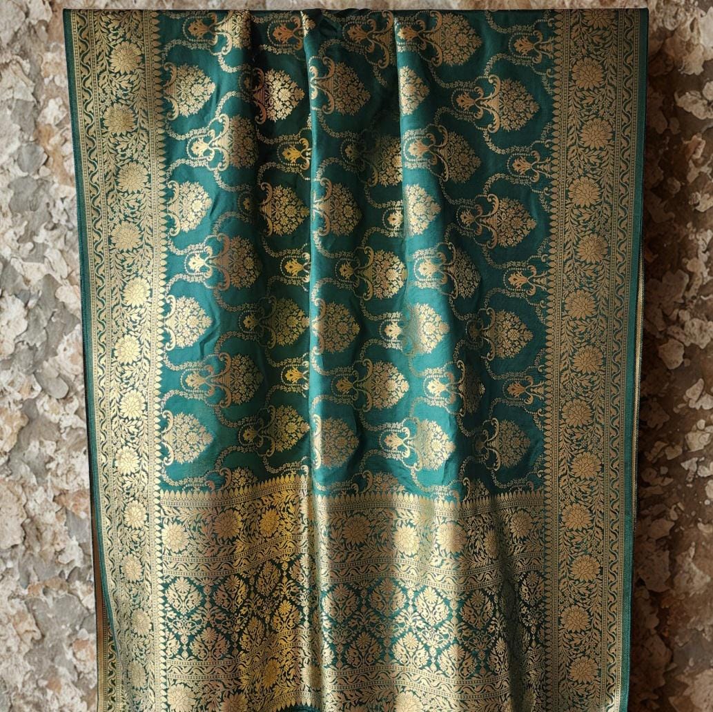 Banarasi Katan Silk Kadhuwa Jaal Dupatta in Bottle Green