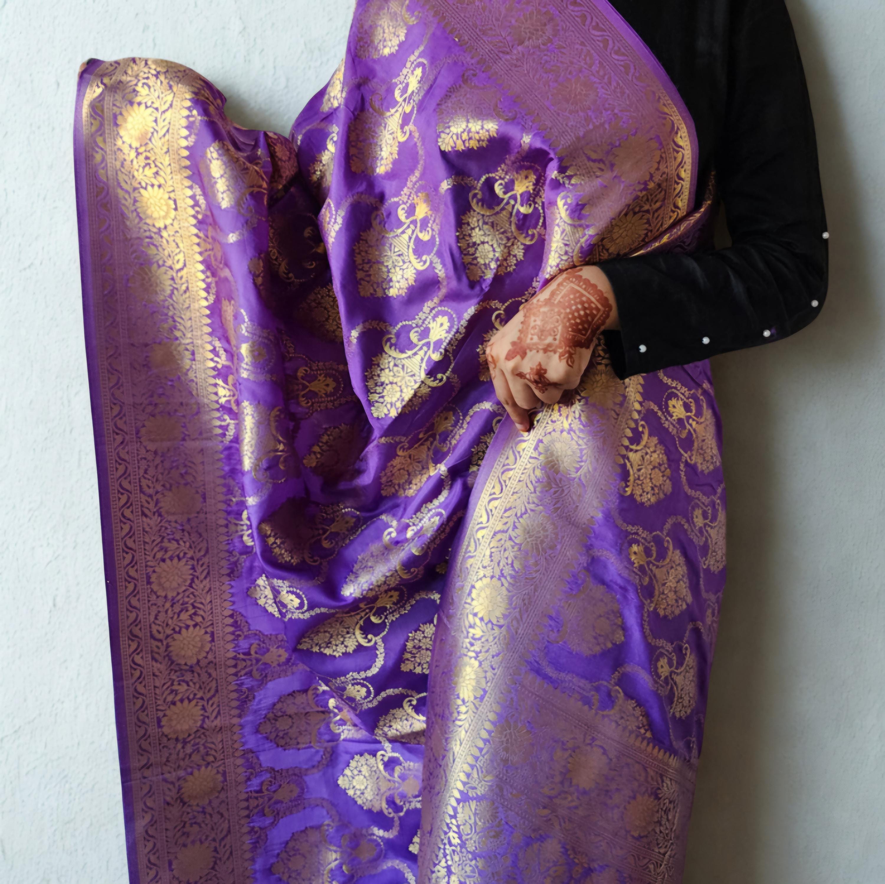 Banarasi Katan Silk Kadhuwa Jaal Dupatta in Purple