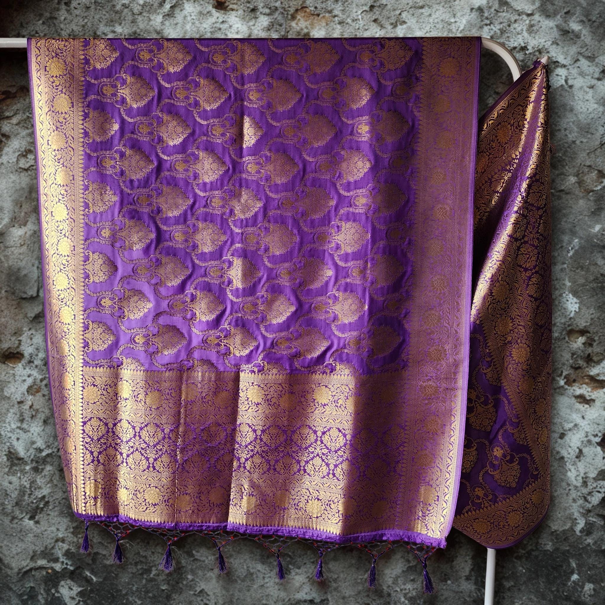 Banarasi Katan Silk Kadhuwa Jaal Dupatta in Purple