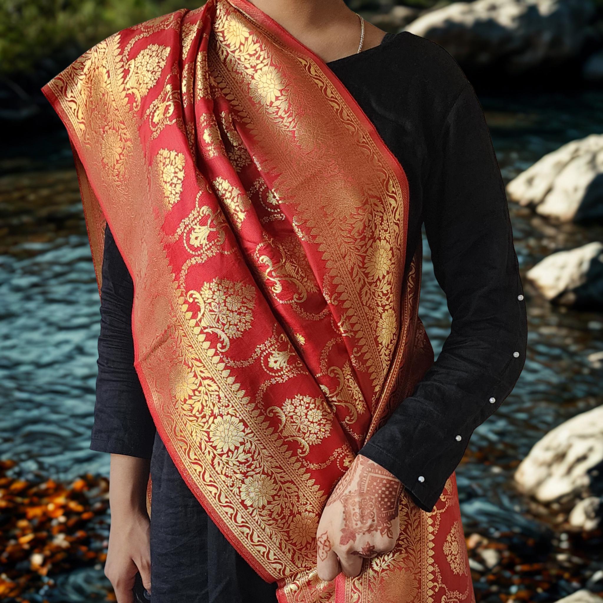 Banarasi Katan Silk Kadhuwa Jaal Dupatta in Maroon