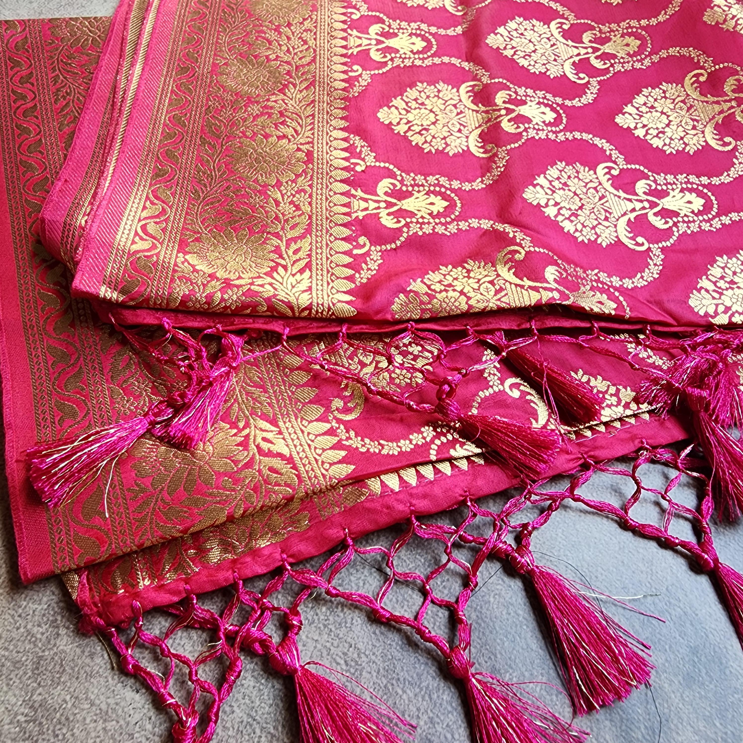 Banarasi Katan Silk Kadhuwa Jaal Dupatta in Rani Pink