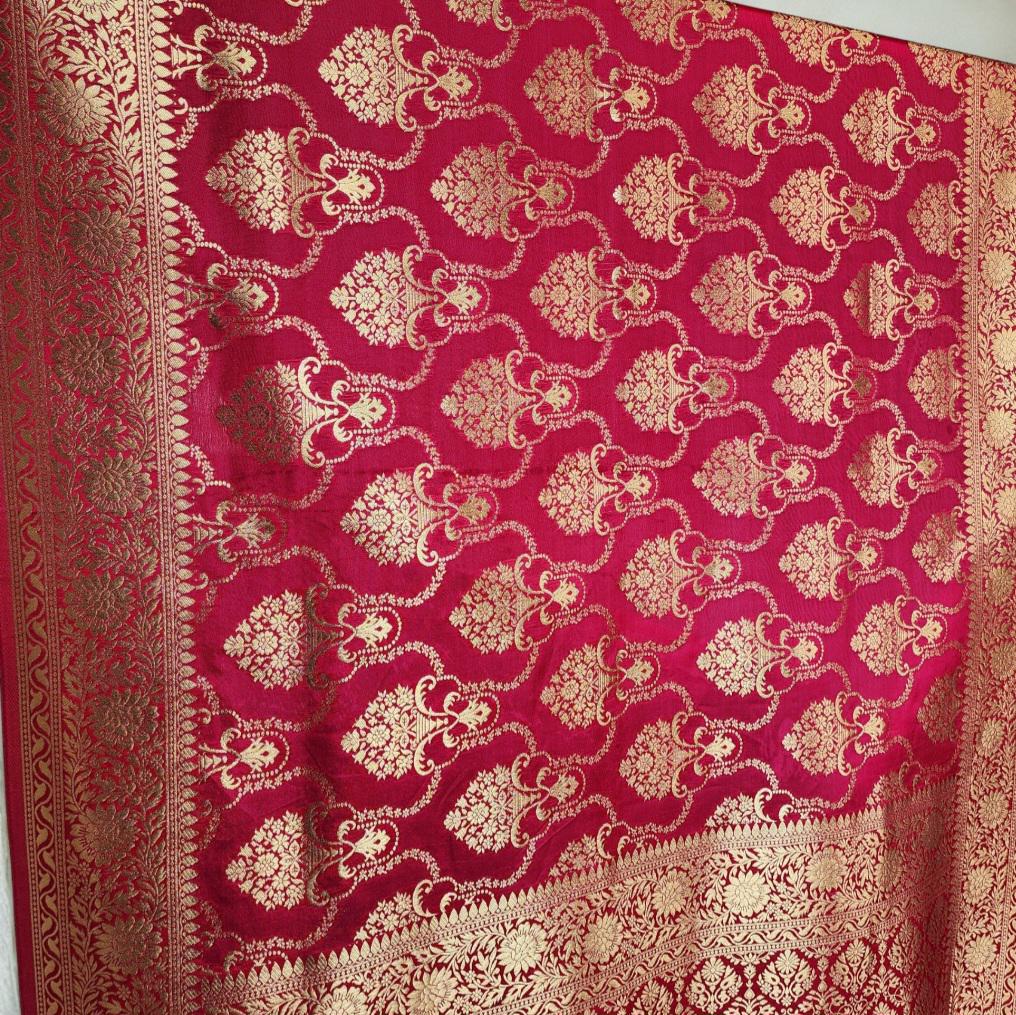 Banarasi Katan Silk Kadhuwa Jaal Dupatta in Rani Pink