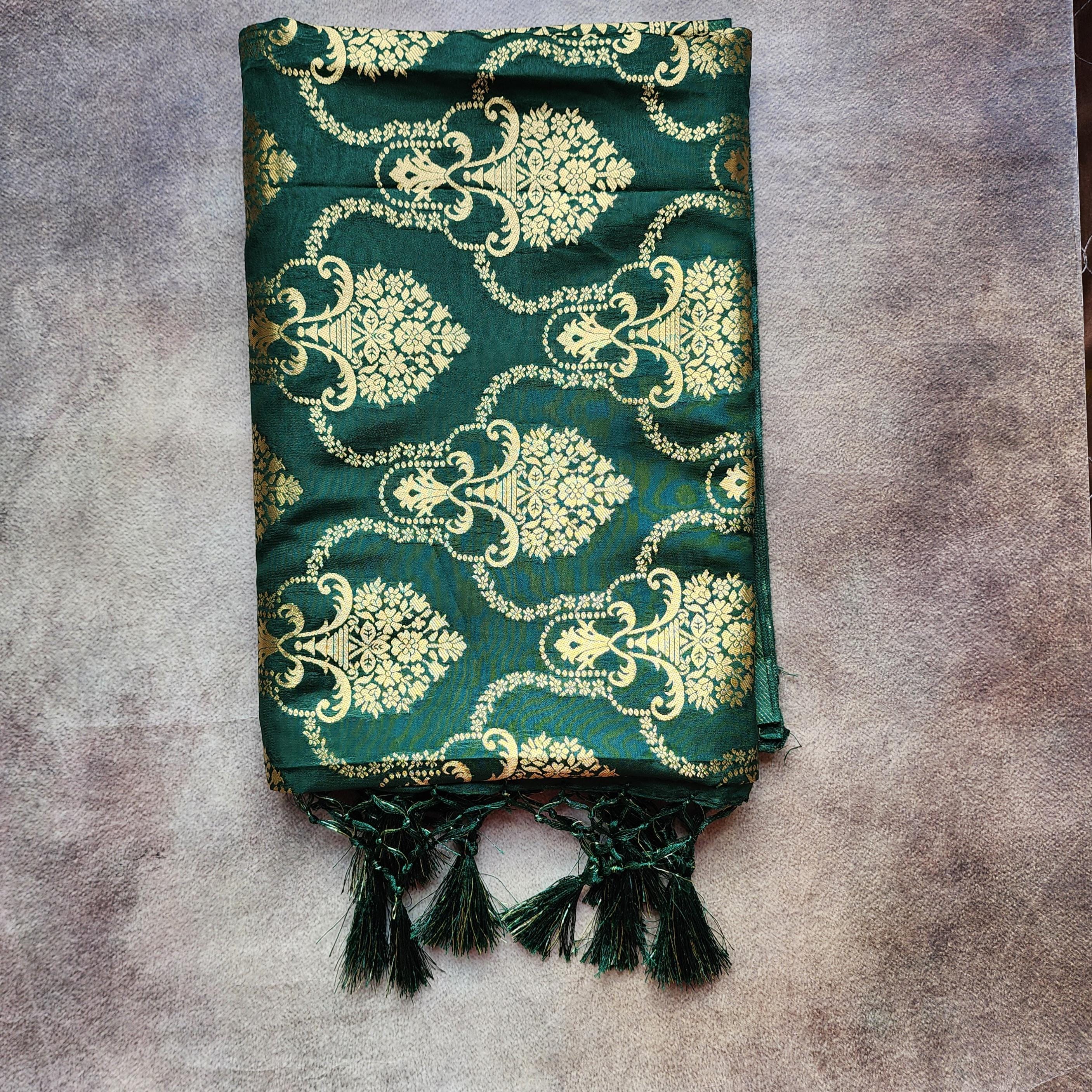 Banarasi Katan Silk Kadhuwa Jaal Dupatta in Bottle Green