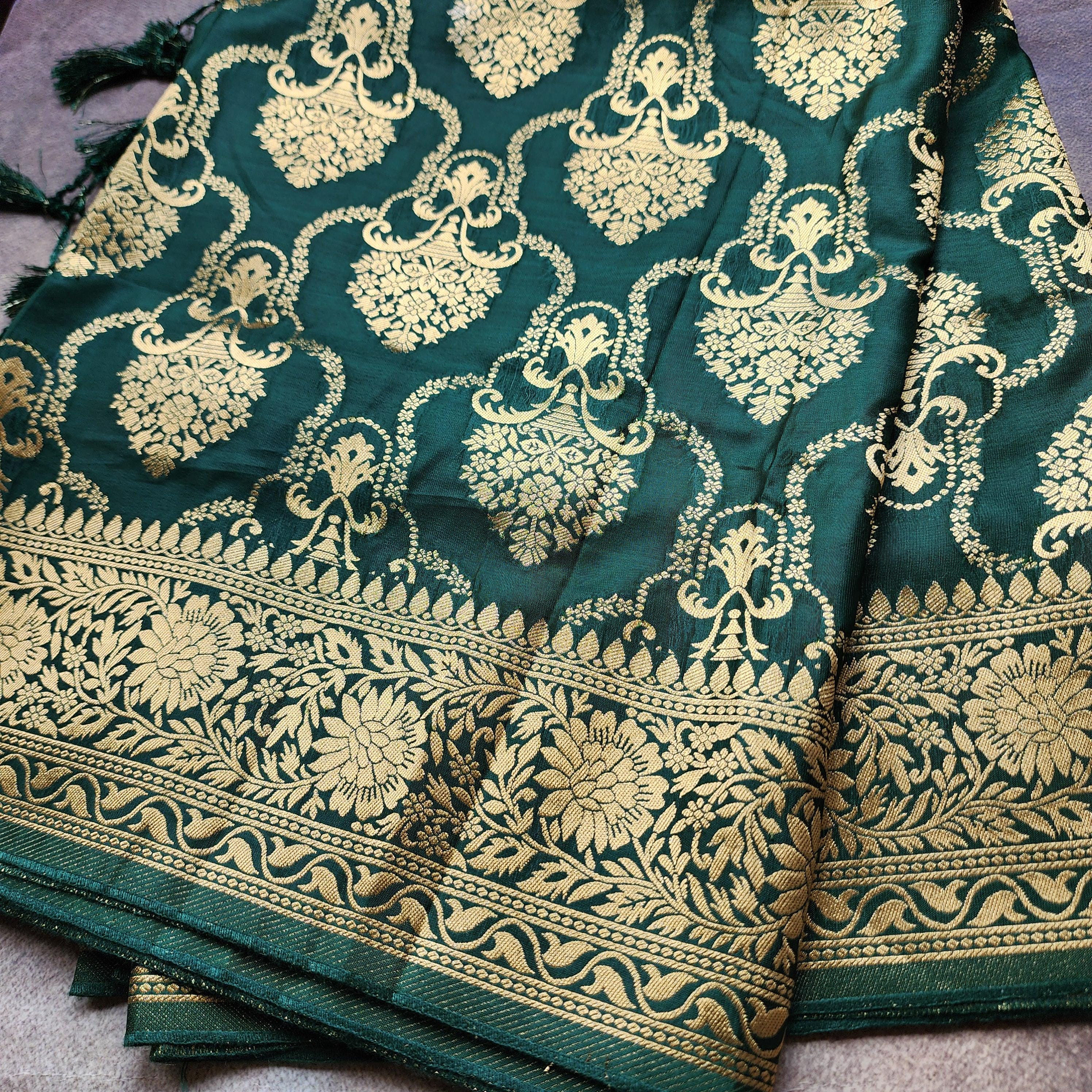 Banarasi Katan Silk Kadhuwa Jaal Dupatta in Bottle Green