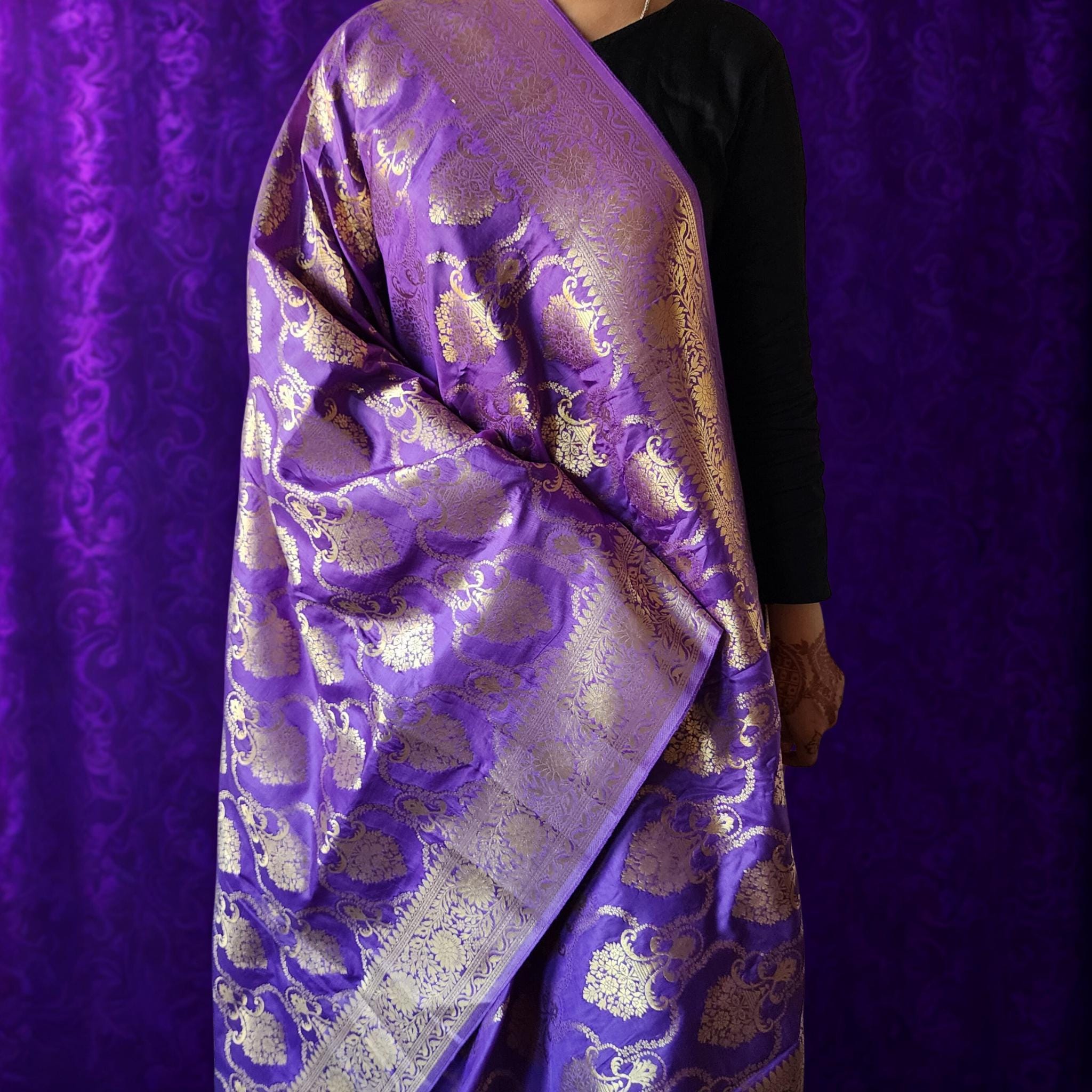 Banarasi Katan Silk Kadhuwa Jaal Dupatta in Purple