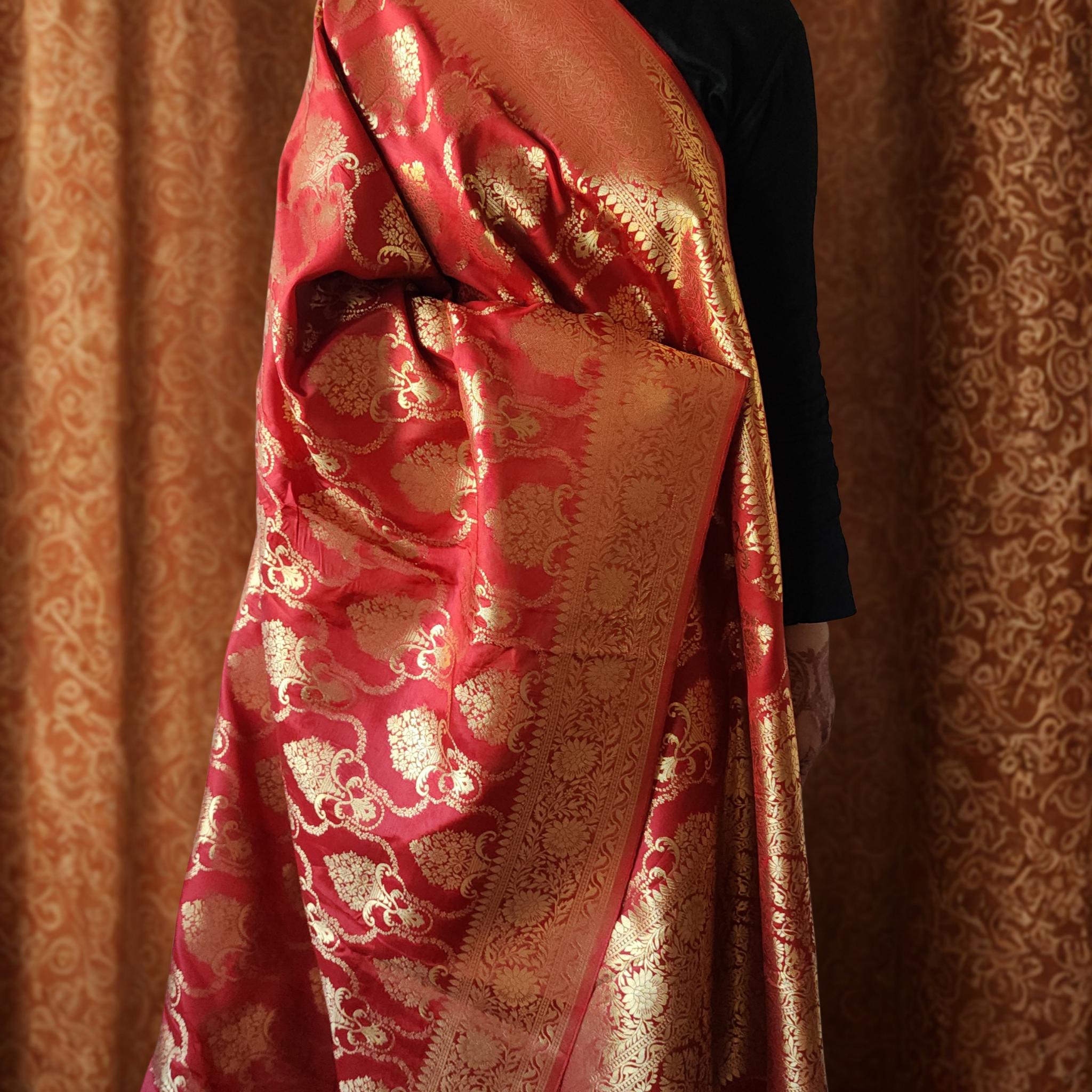 Banarasi Katan Silk Kadhuwa Jaal Dupatta in Maroon