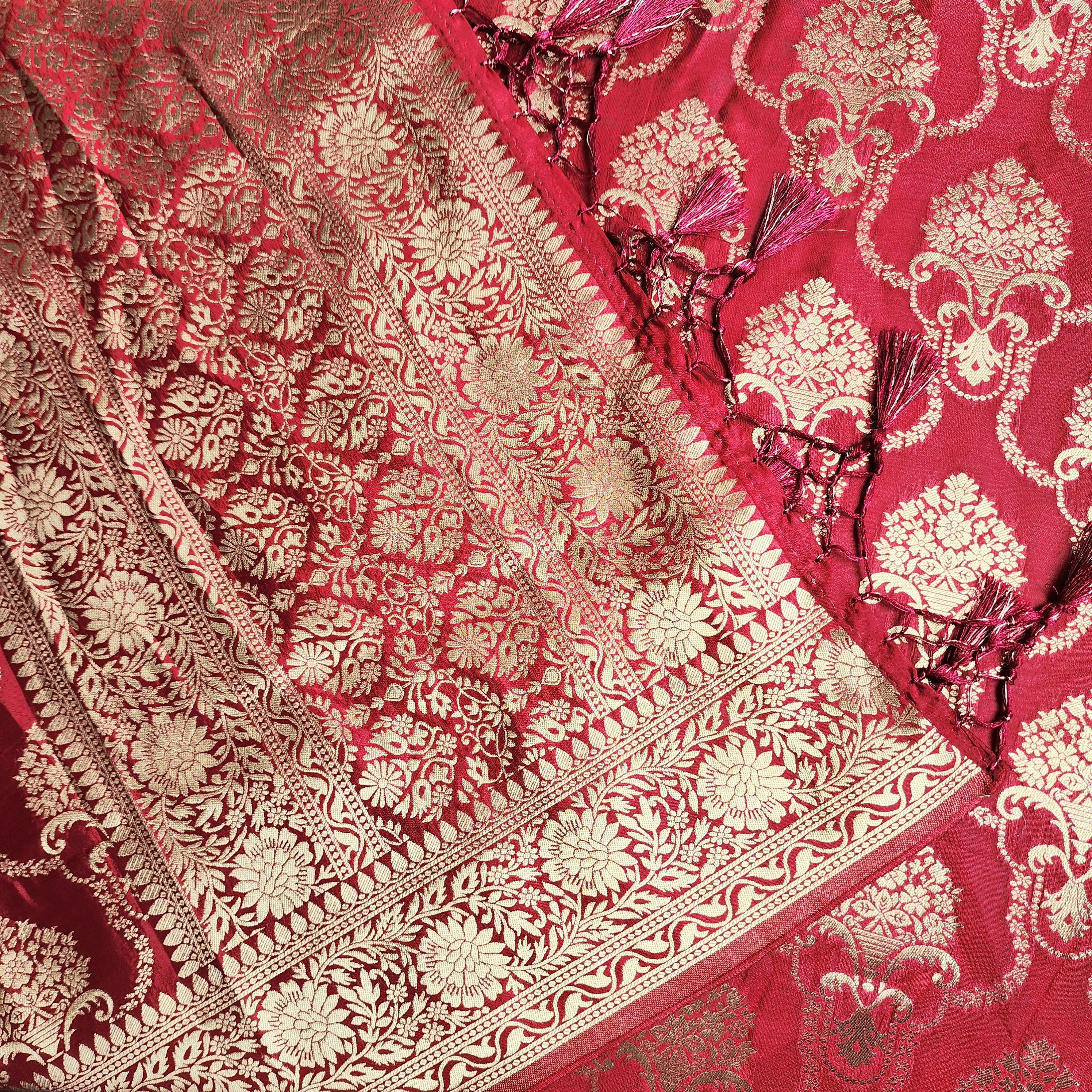 Banarasi Katan Silk Kadhuwa Jaal Dupatta in Maroon