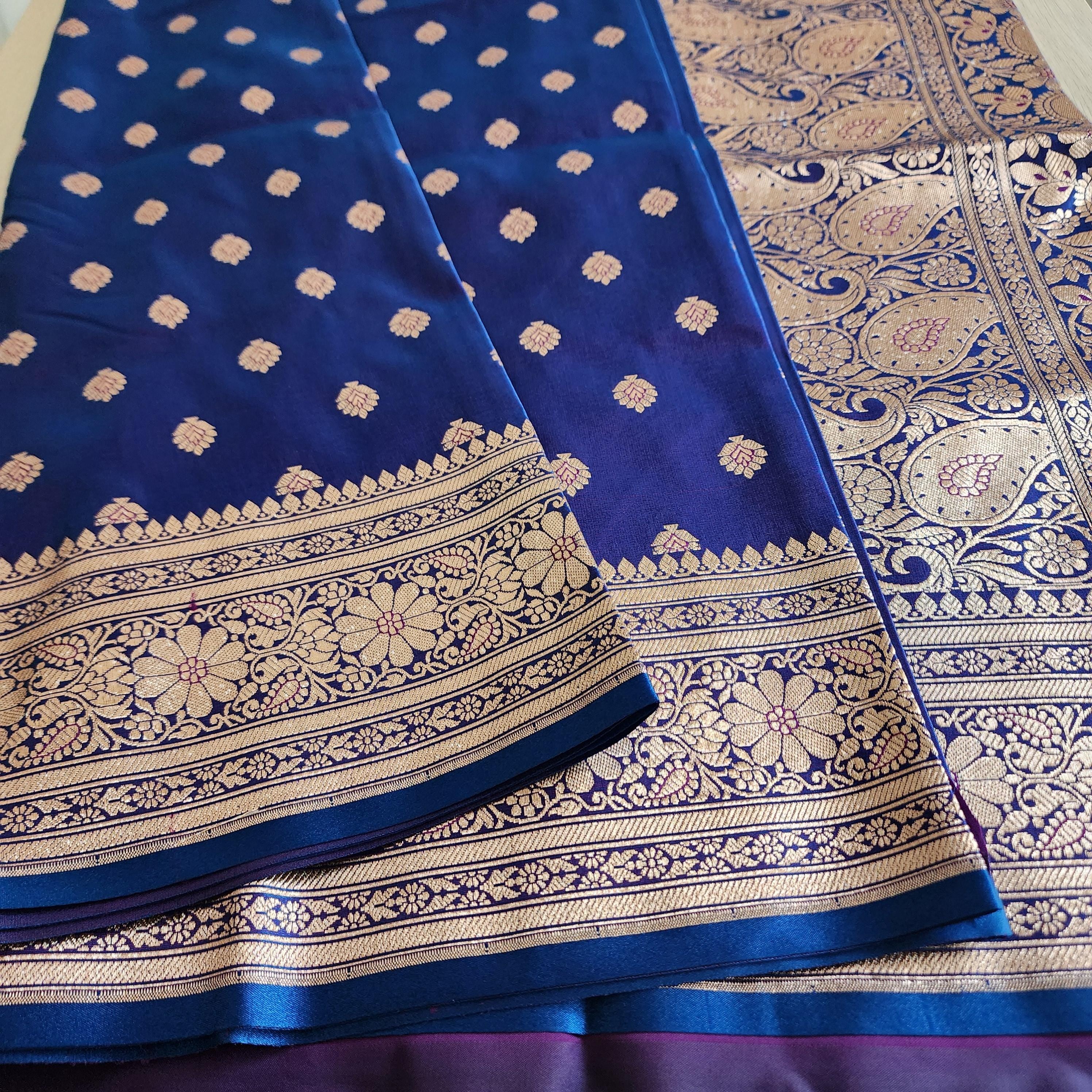 Royal Purple Blue Banarasi Silk Saree with Golden Zari Weave