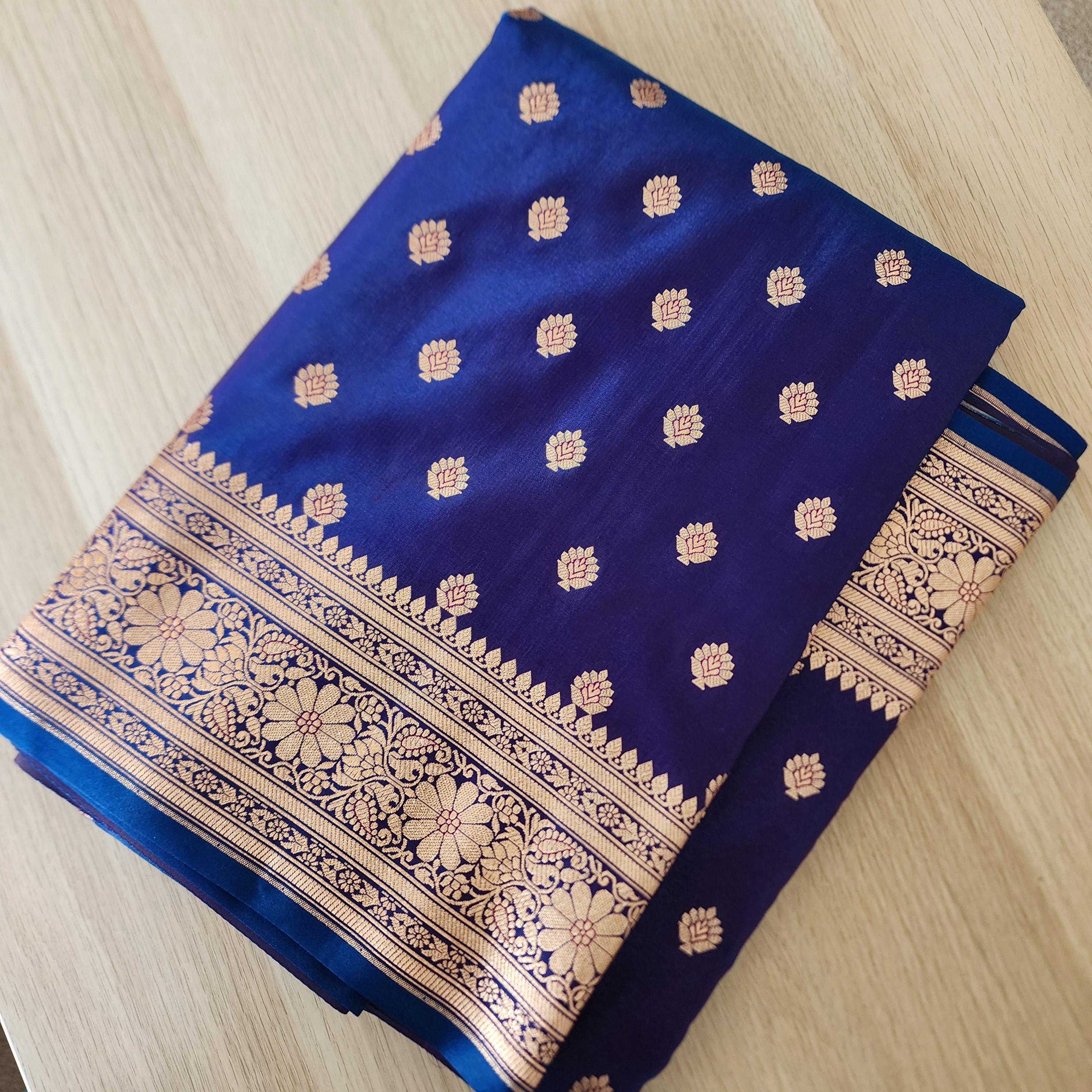 Royal Purple Blue Banarasi Silk Saree with Golden Zari Weave