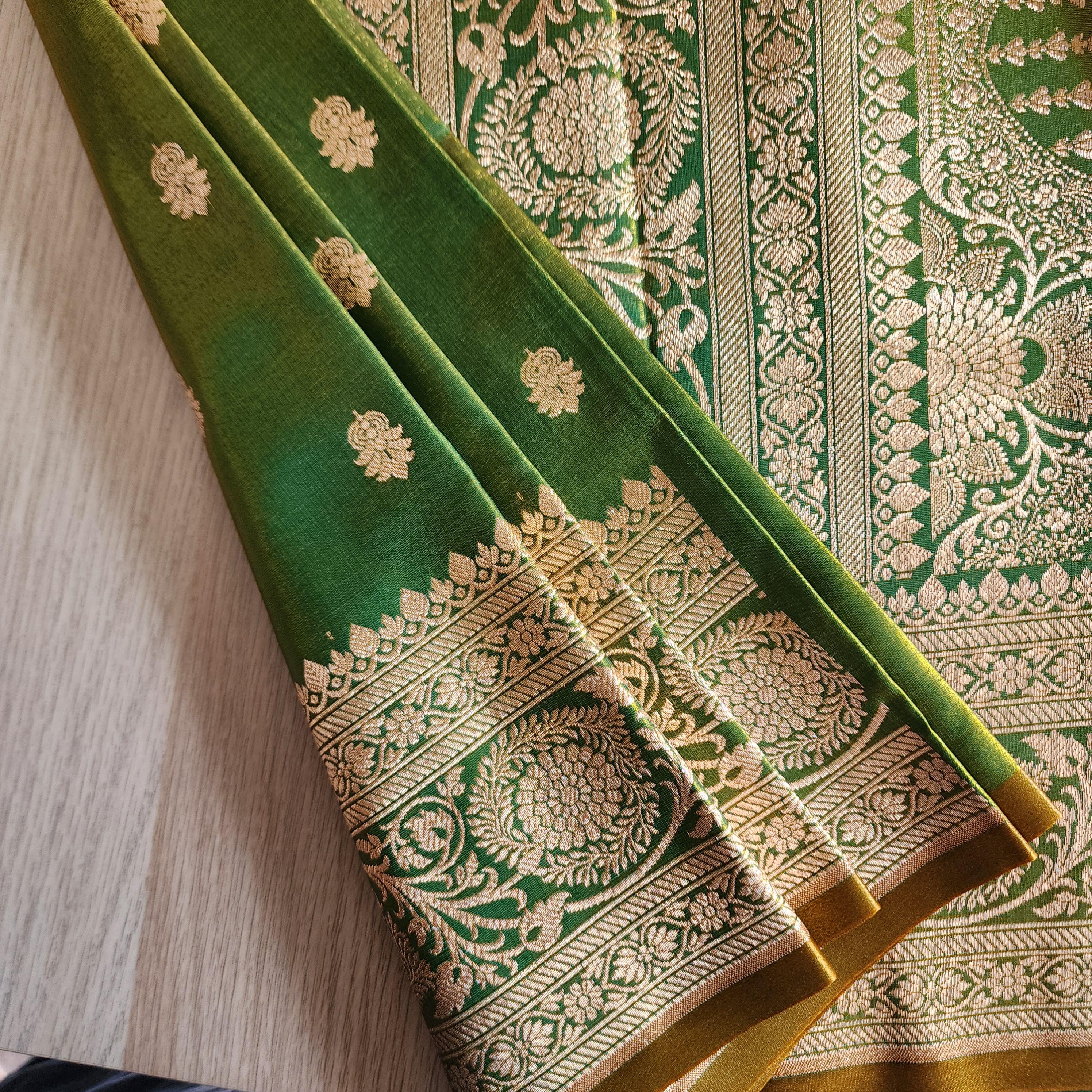 Rich Mehendi green, Pure Banarasi Katan Silk Saree with Rich Zari Weaving
