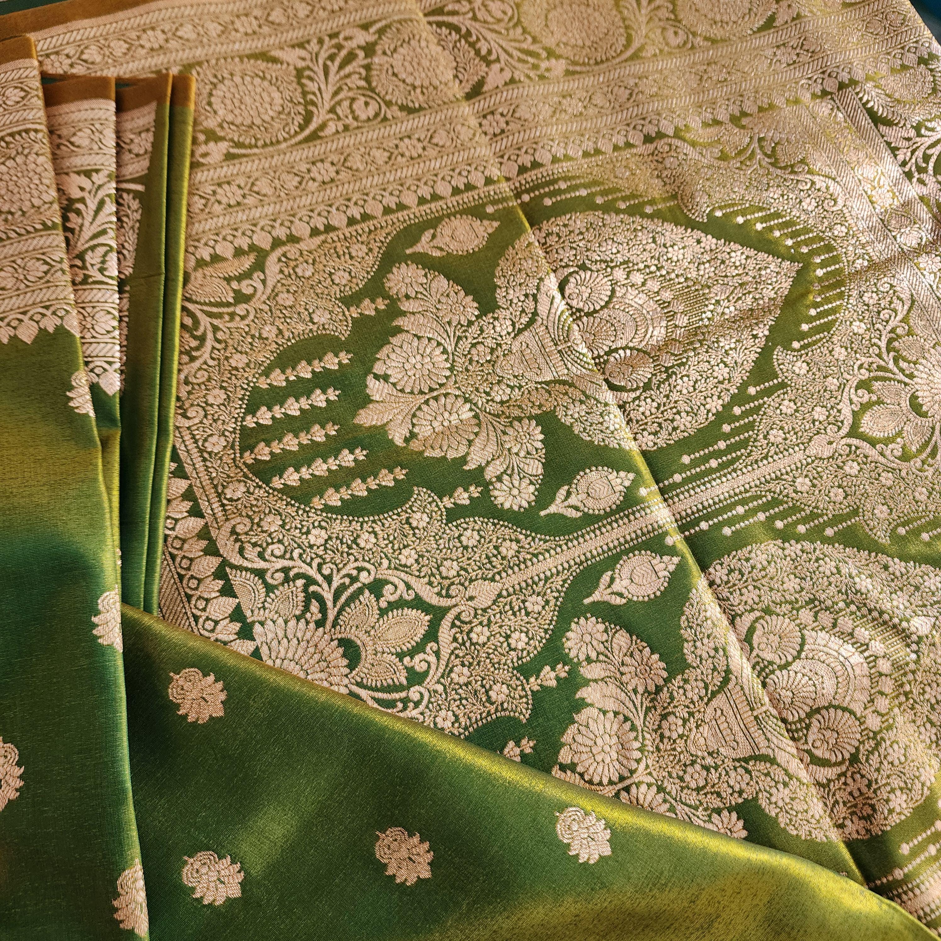 Rich Mehendi green, Pure Banarasi Katan Silk Saree with Rich Zari Weaving