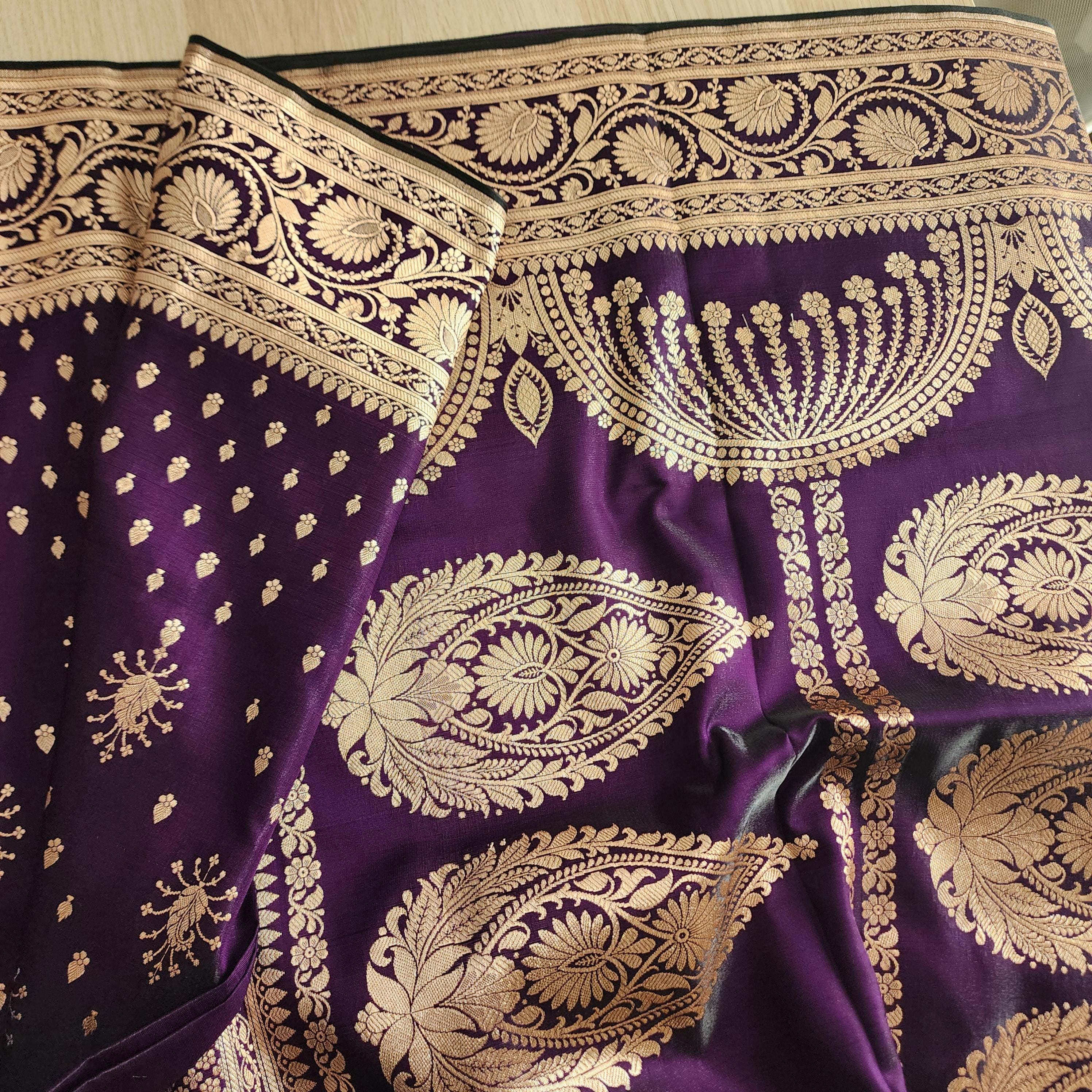 Royal Purple, Pure Banarasi Katan Silk Saree with Rich Zari Weaving