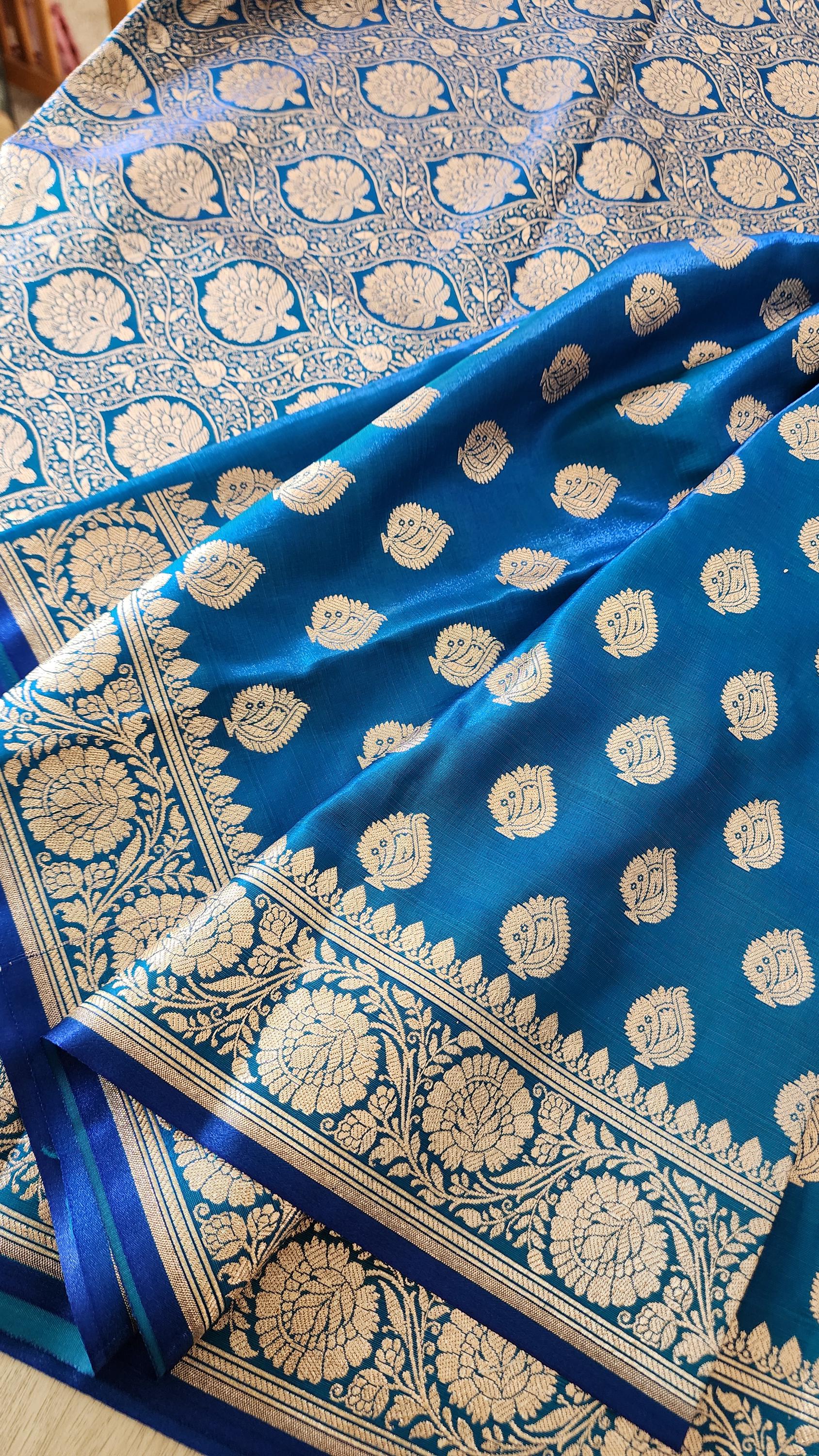 Rich Azure Pure Banarasi Katan Silk Saree with Rich Zari Weaving