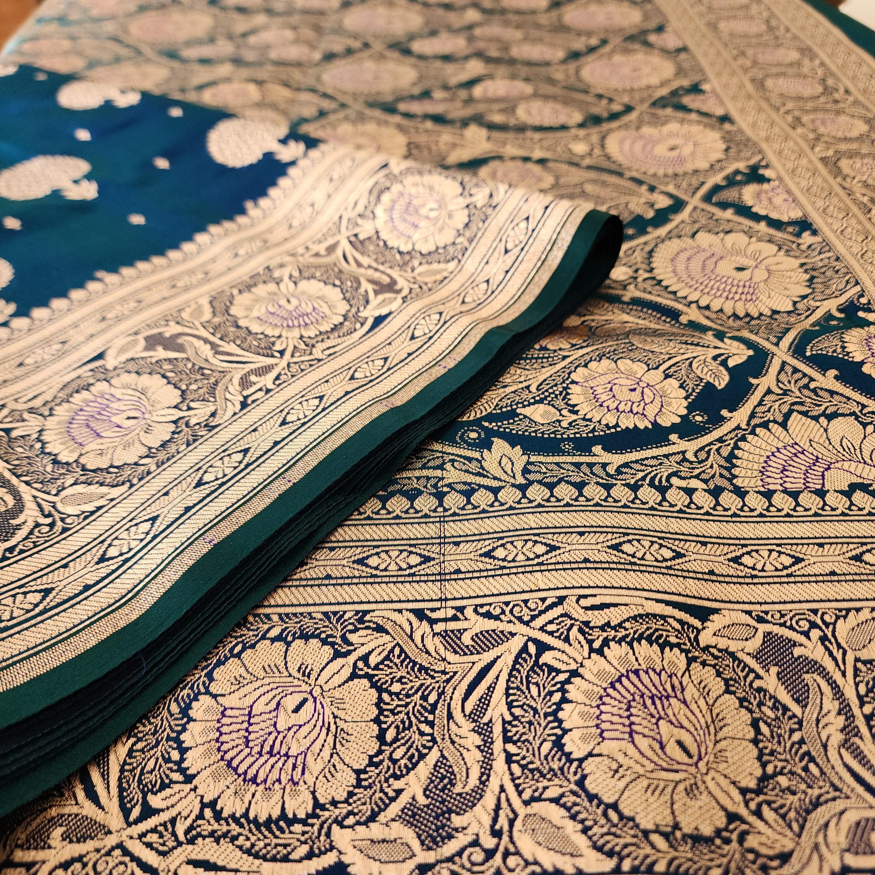 Deep Peacock Blue Pure Banarasi Katan Silk Saree with Rich Zari Weaving