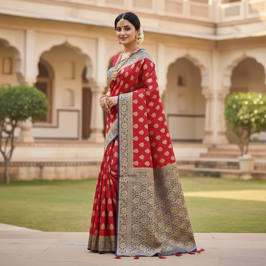 Maroon-Navy Blue Dual Tone Khaddi Georgette Banarasi Saree