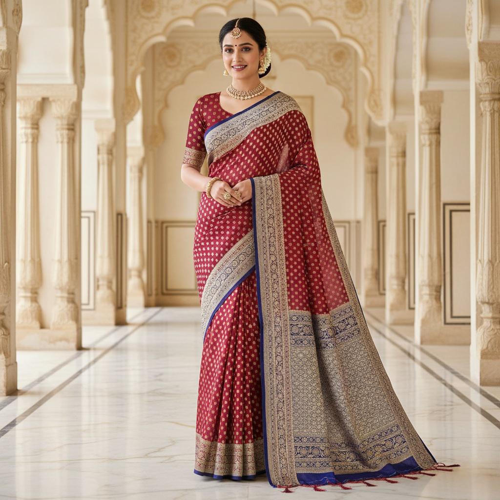 Elegant Maroon-Purple Khaddi Georgette Banarasi Saree Light, Elegant, and Flowy