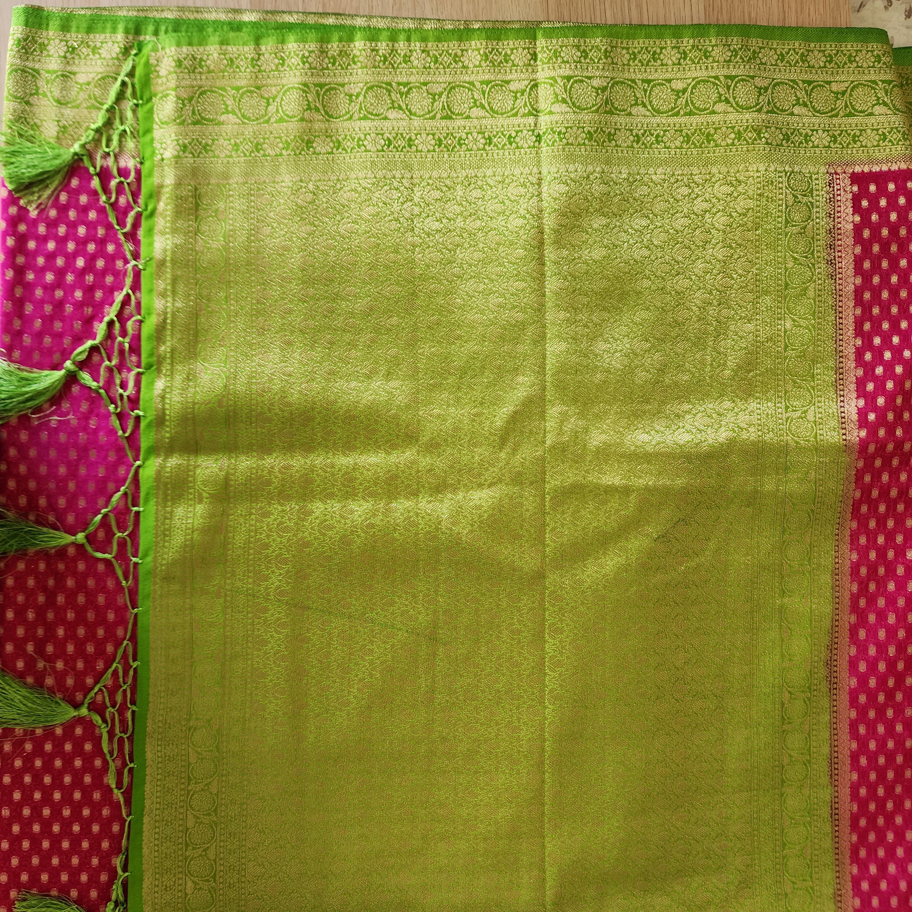 Alluring Pink-Green Khaddi Georgette Banarasi Saree Light, Elegant, and Flowy