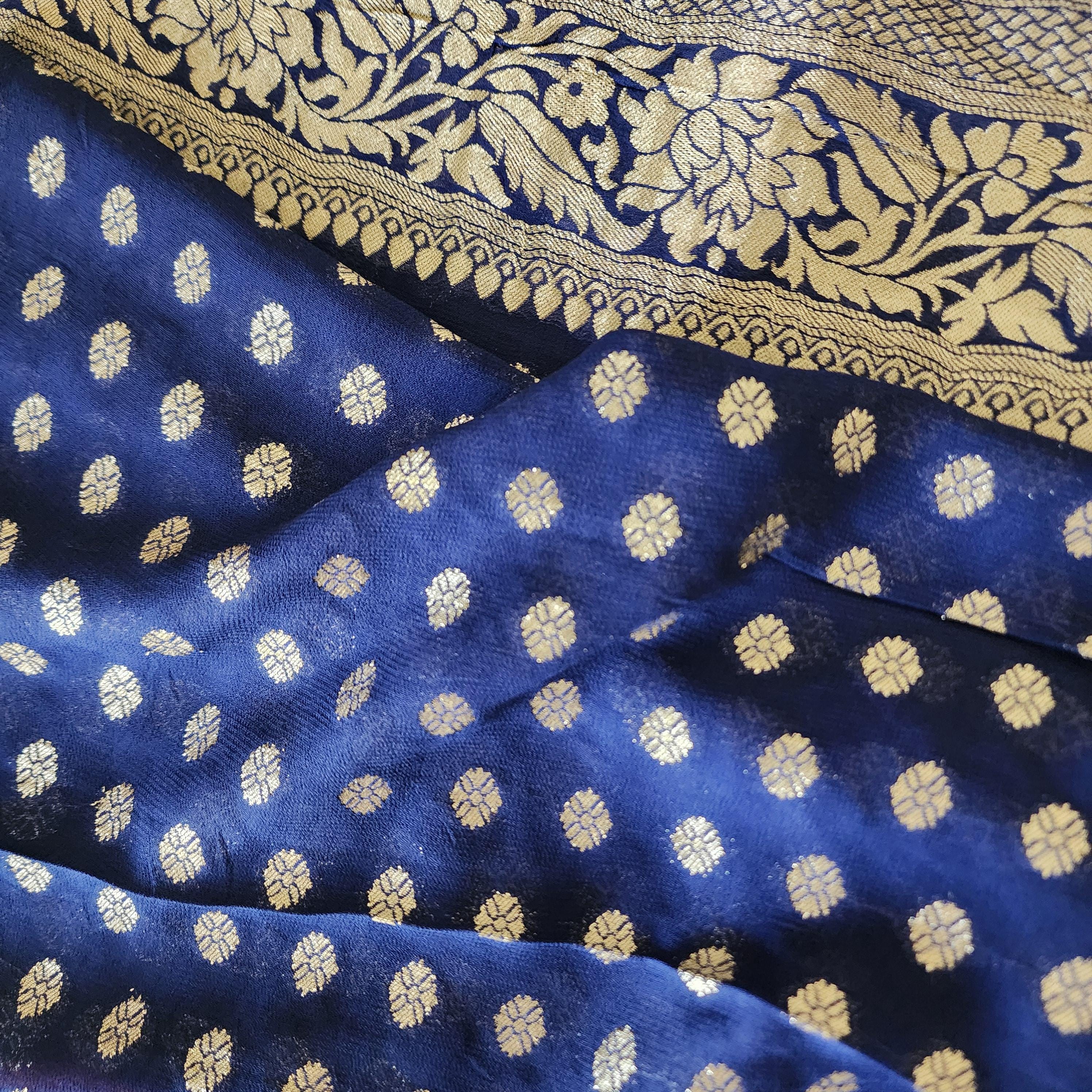 Maroon-Navy Blue Dual Tone Khaddi Georgette Banarasi Saree