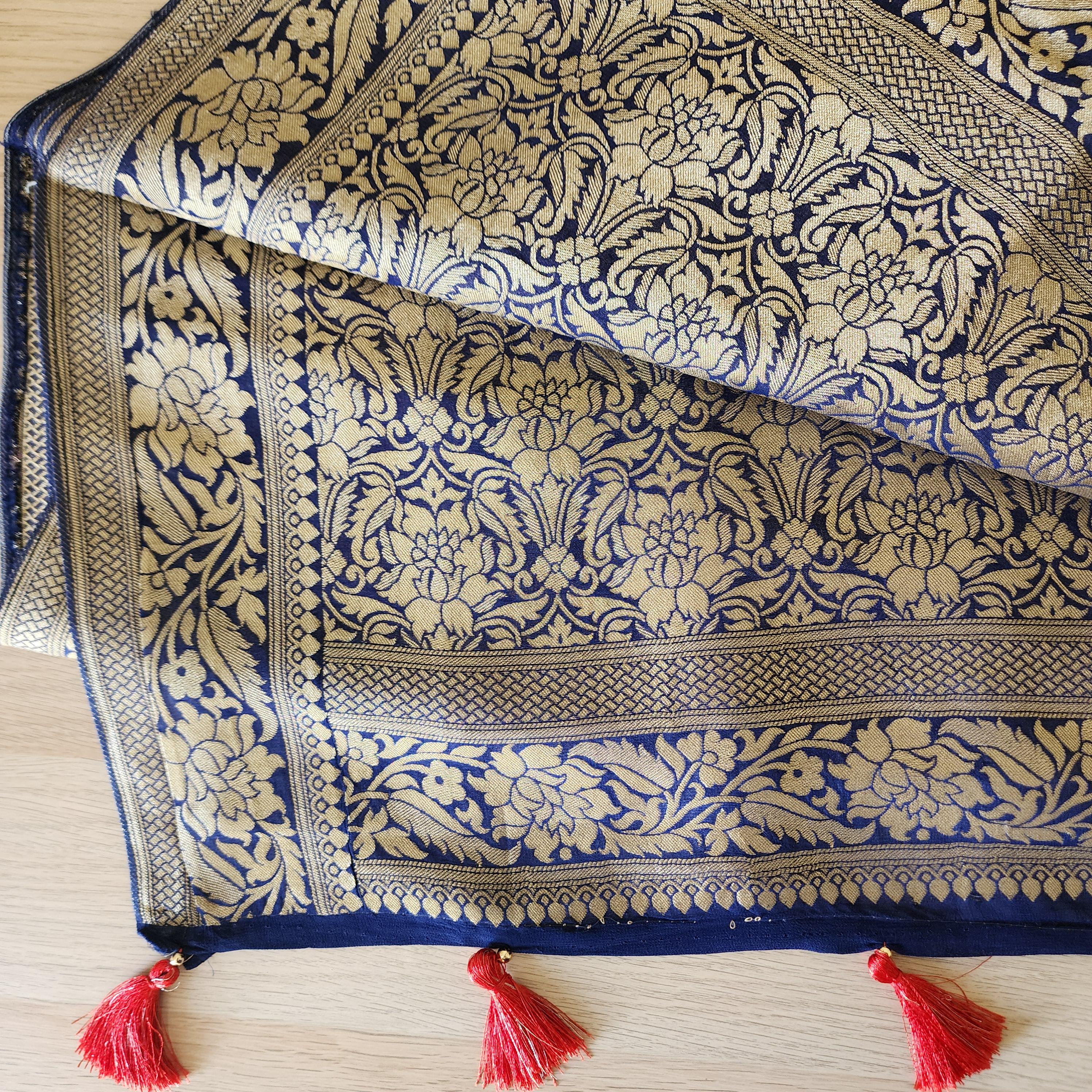 Maroon-Navy Blue Dual Tone Khaddi Georgette Banarasi Saree