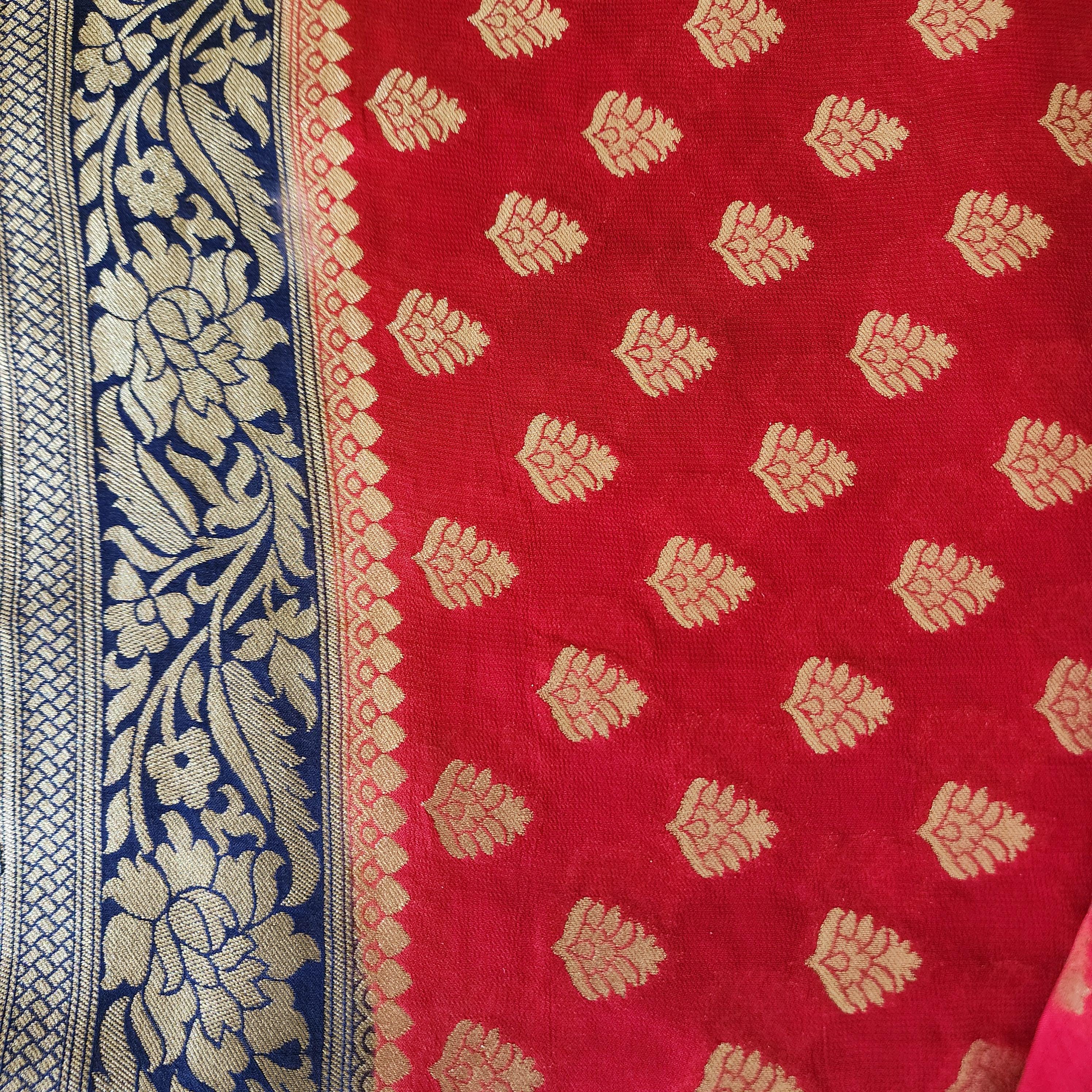 Maroon-Navy Blue Dual Tone Khaddi Georgette Banarasi Saree