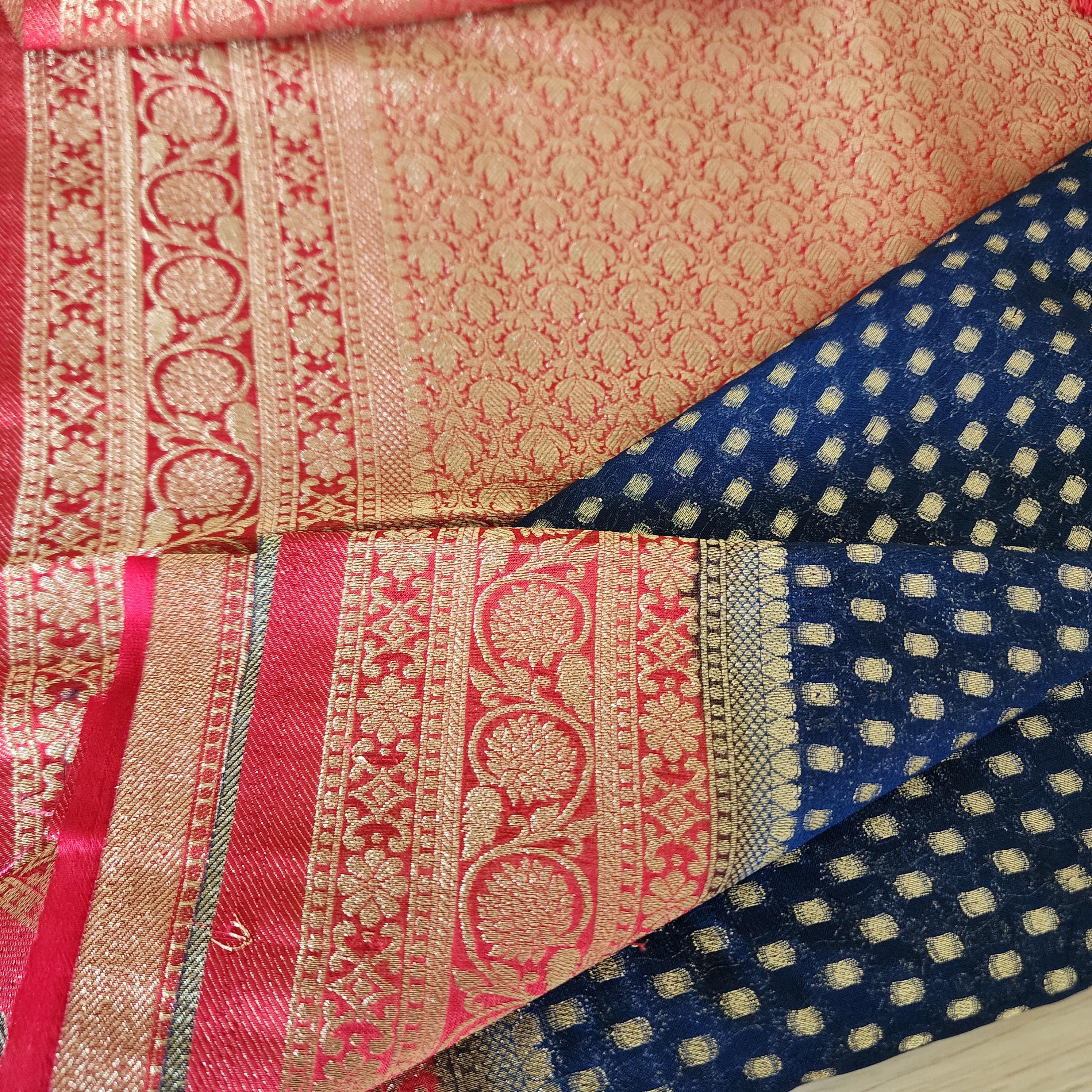 Dazzling Navy Blue & Red Khaddi Georgette Banarasi Saree Light, Elegant, and Flowy