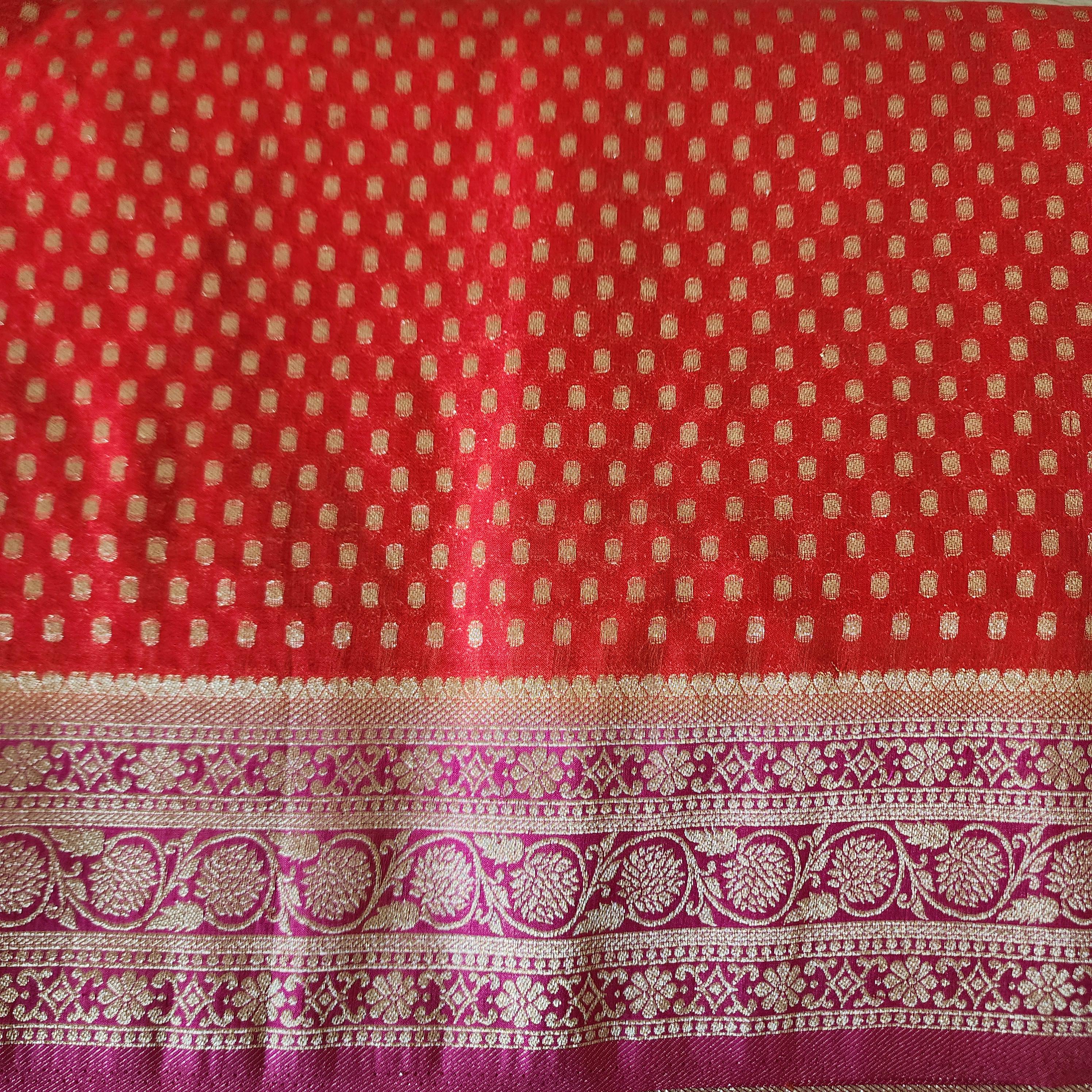 Delicate Dual-Tone Red & Pink Khaddi Georgette Banarasi Saree Light, Elegant, and Flowy