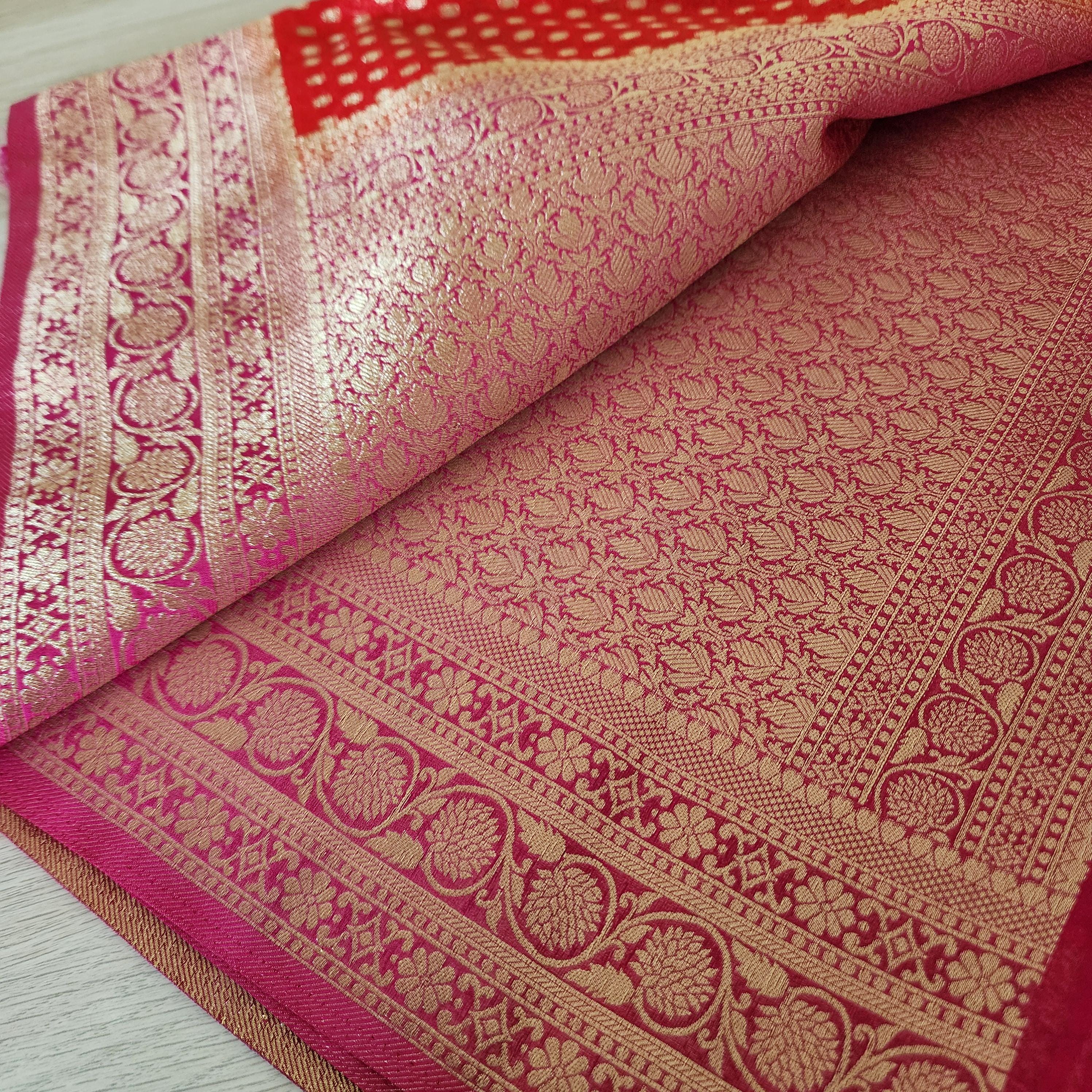 Delicate Dual-Tone Red & Pink Khaddi Georgette Banarasi Saree Light, Elegant, and Flowy