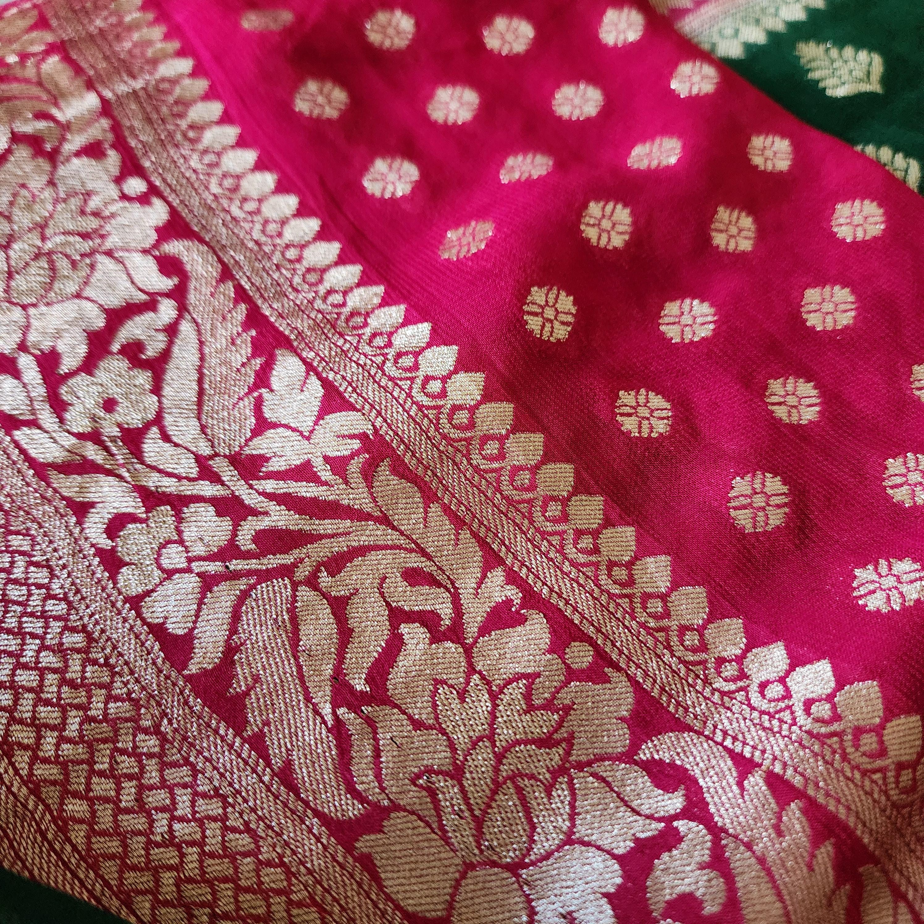 Enchanting Dual-Tone Green & Pink Khaddi Georgette Banarasi Saree Soft, Elegant And Regal