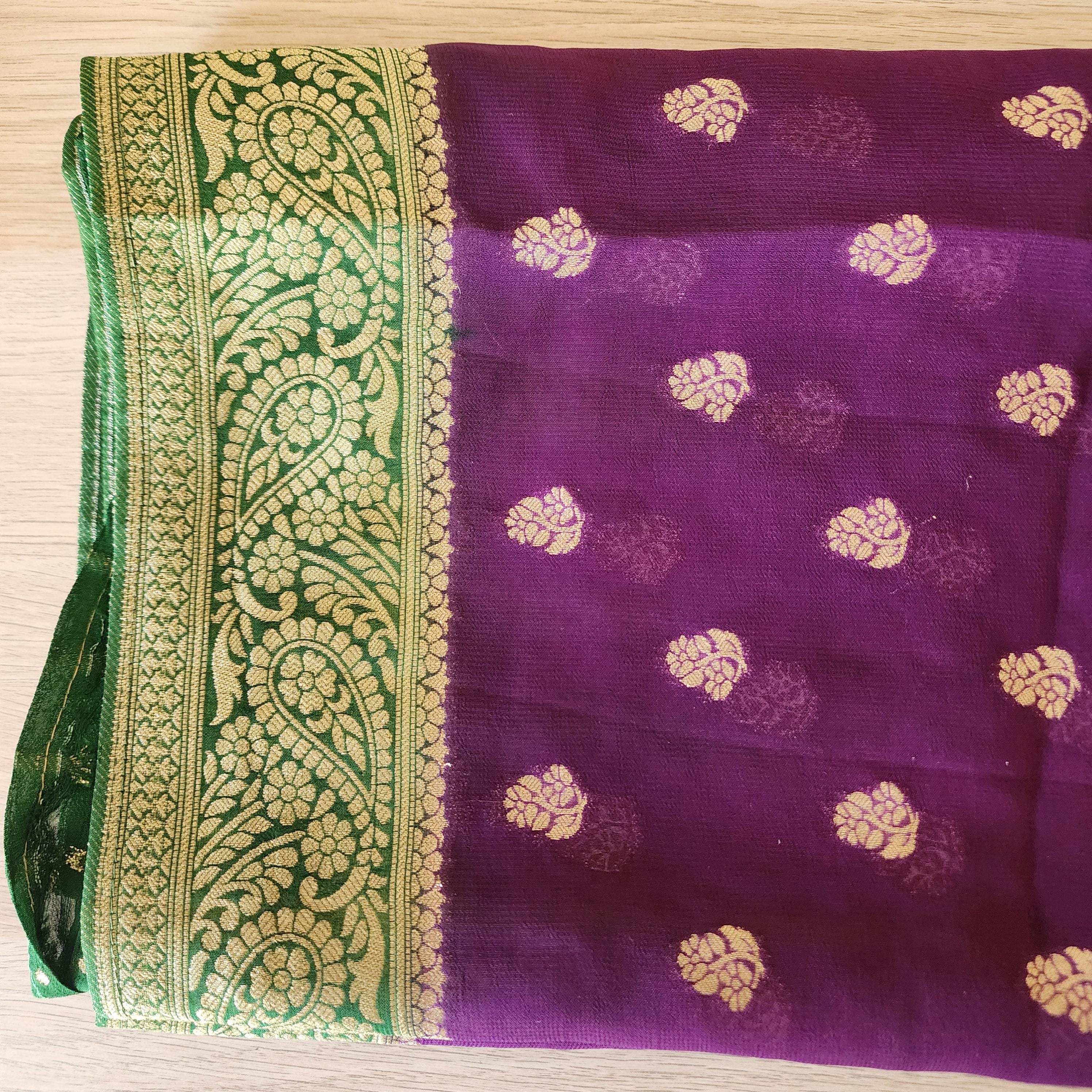 Graceful Purple-Green Dual-Tone Khaddi Georgette Banarasi Saree Light, Elegant, and Flowy