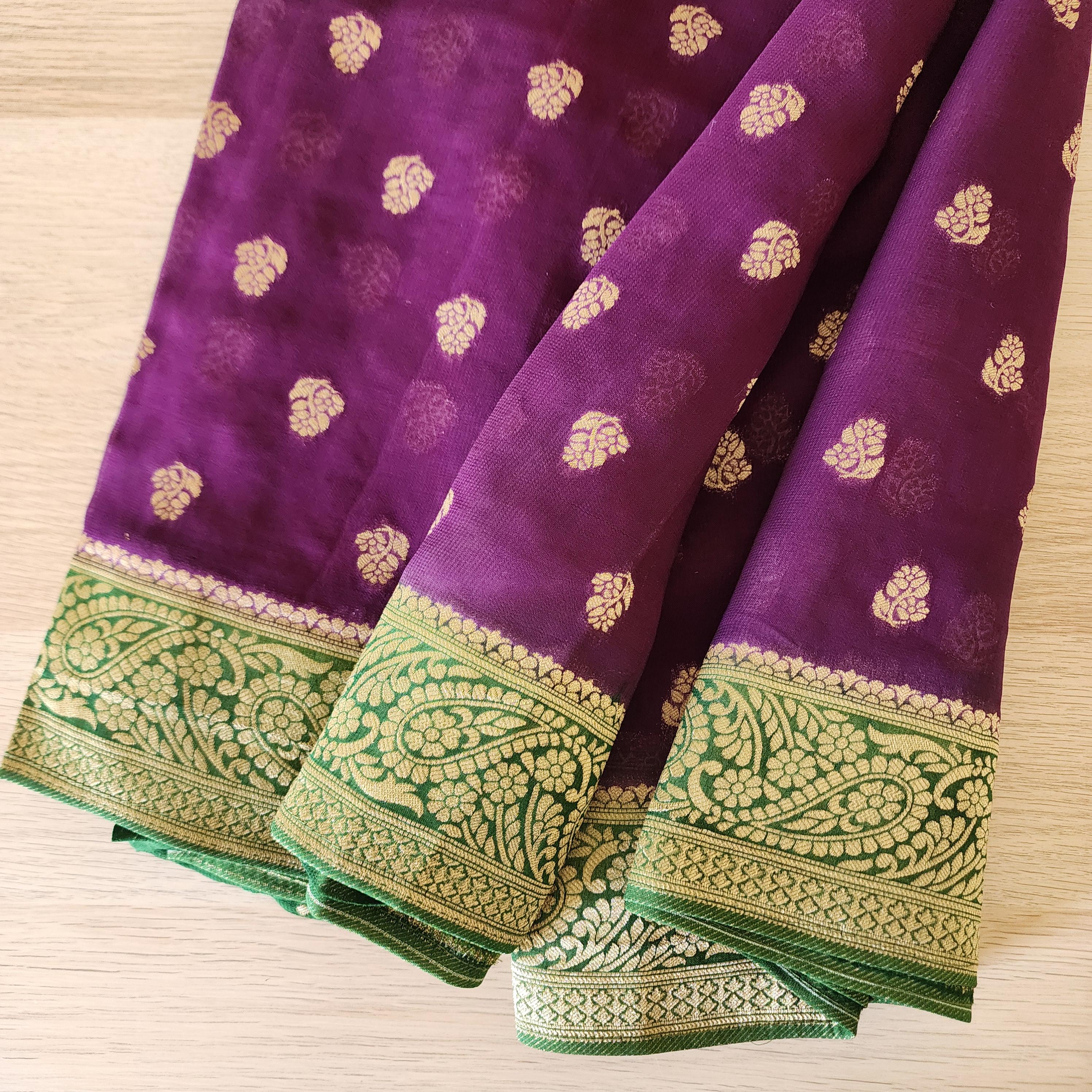 Graceful Purple-Green Dual-Tone Khaddi Georgette Banarasi Saree Light, Elegant, and Flowy