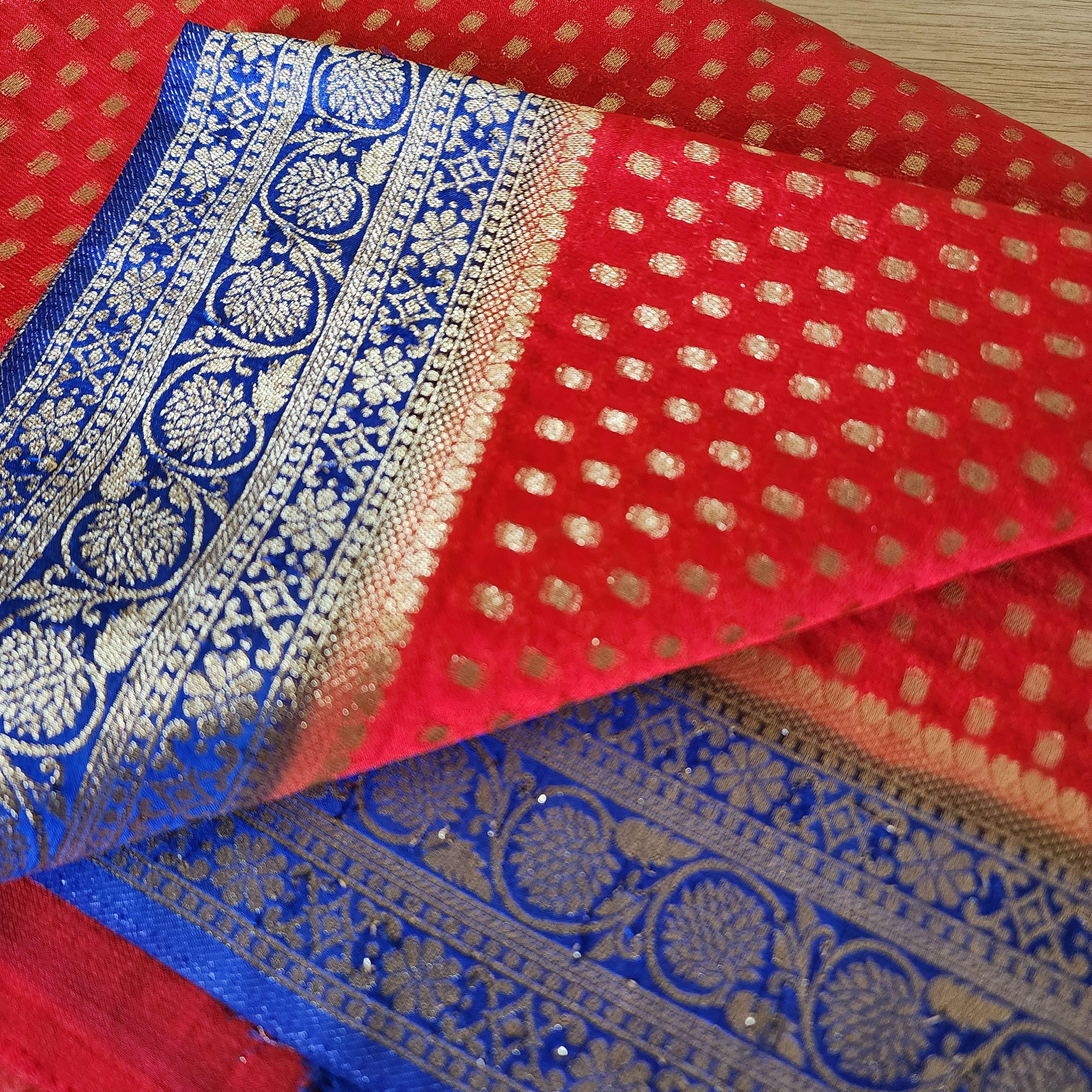 Royal Dual-Tone Red Blue Khaddi Georgette Banarasi Saree Soft, Elegant And Regal