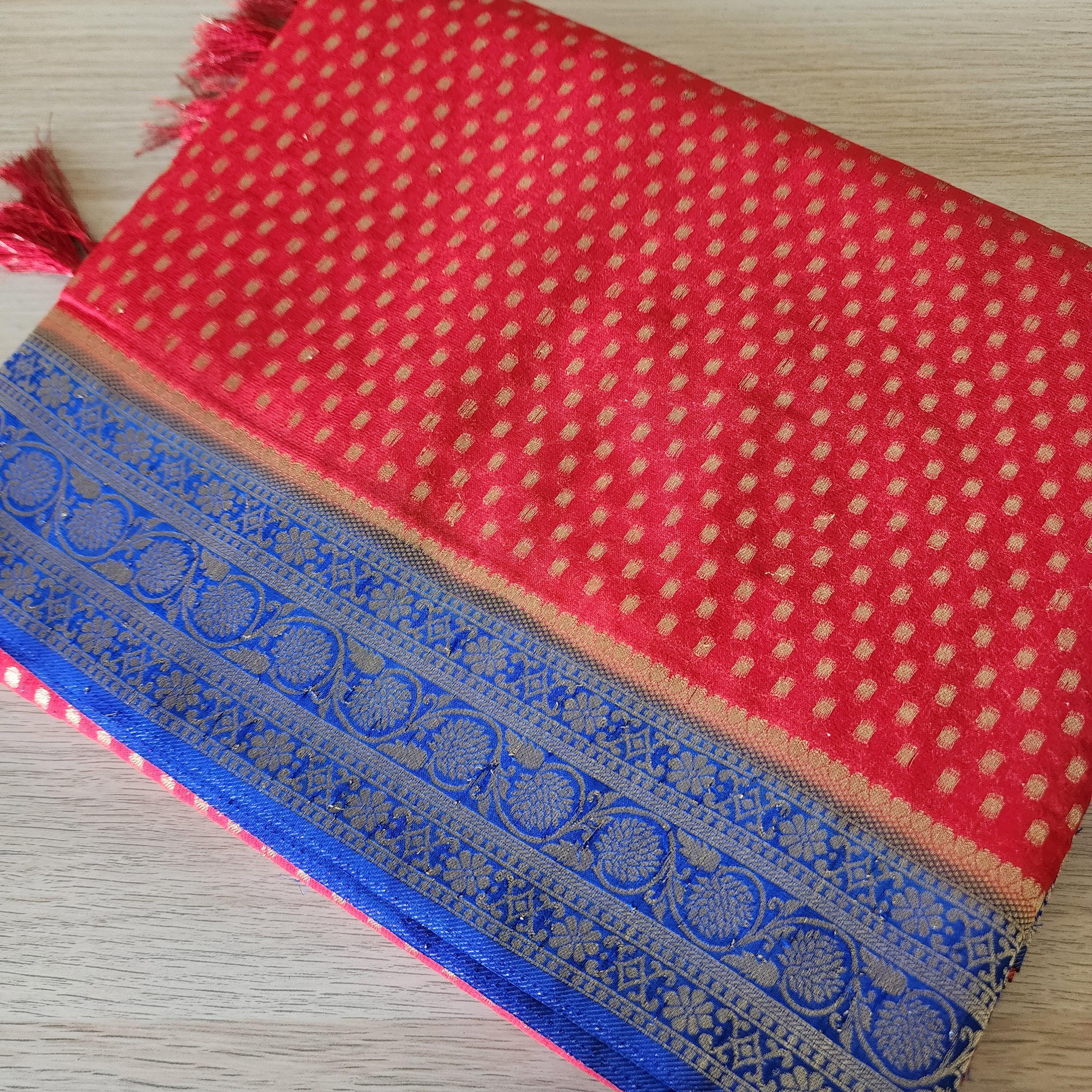 Elegant Red-Blue Dual Tone Khaddi Georgette Banarasi Saree