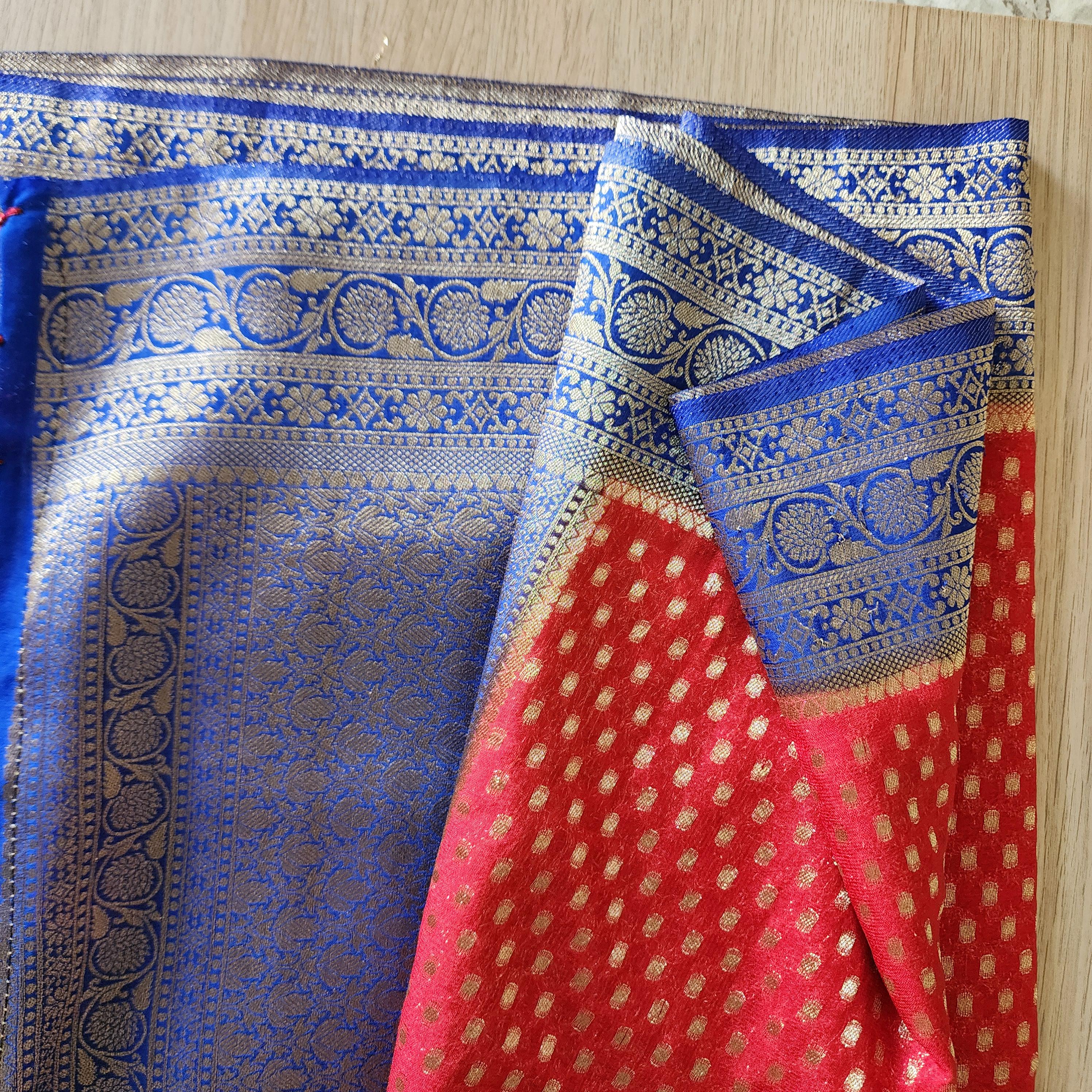 Elegant Red-Blue Dual Tone Khaddi Georgette Banarasi Saree