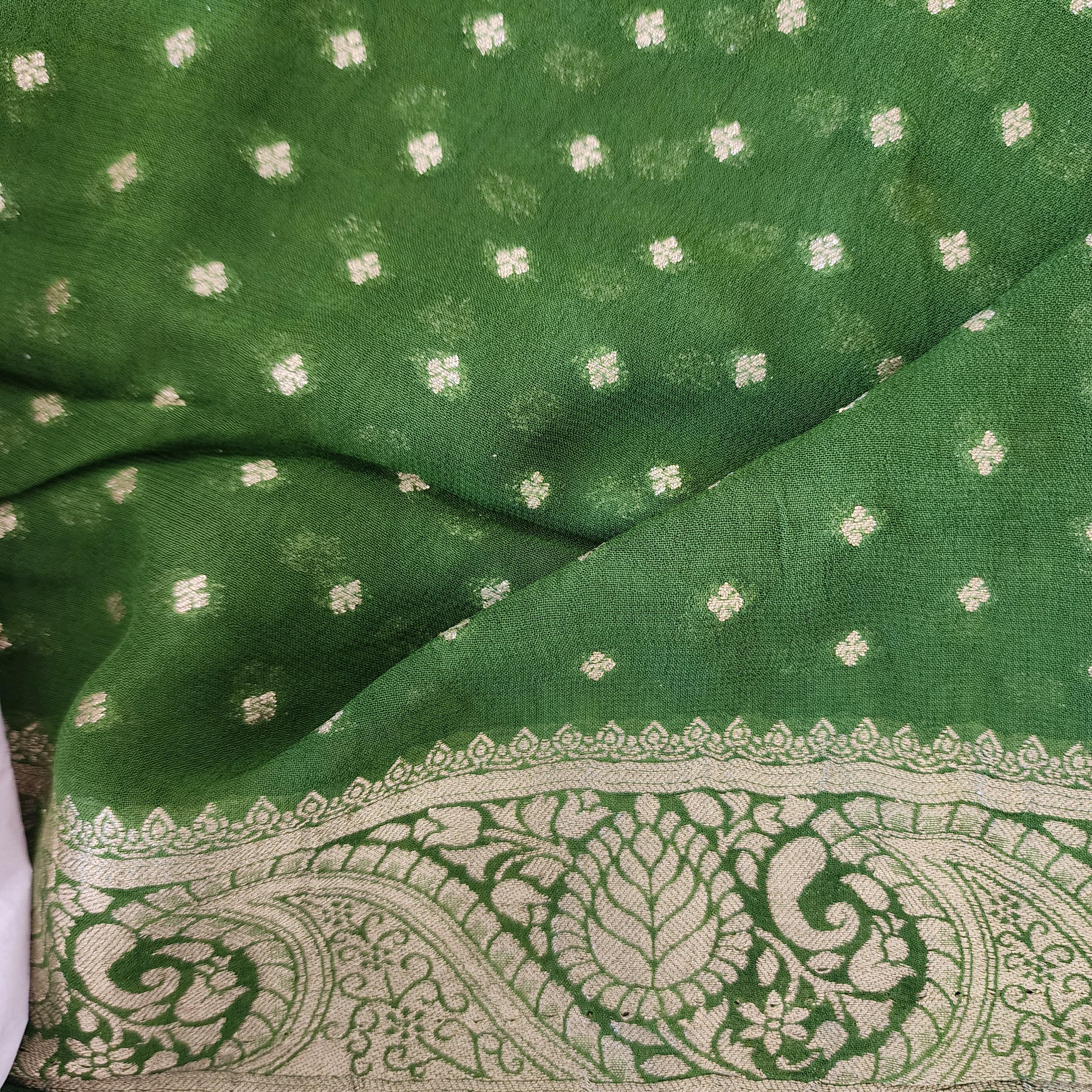 Vibrant Pink Green Dual-Tone Khaddi Georgette Banarasi Saree Light, Elegant, and Flowy